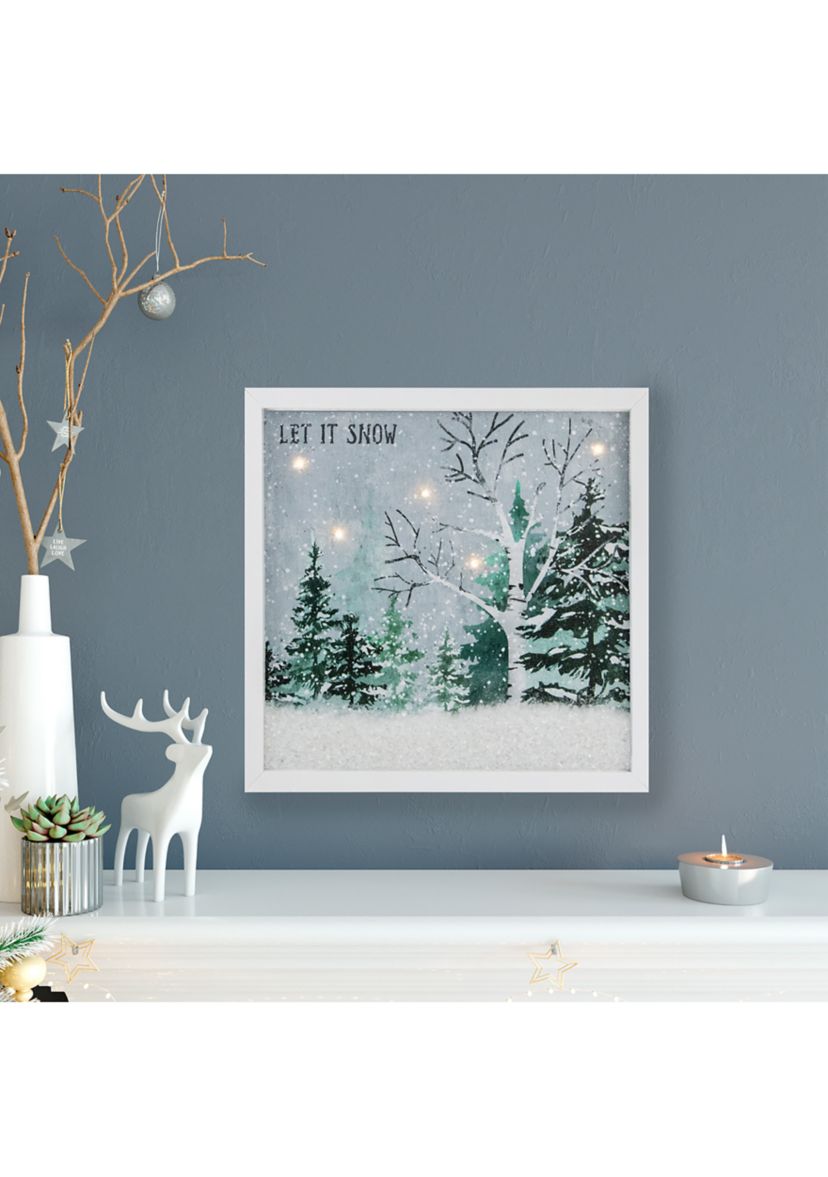 LED Lighted Let it Snow Winter Forest Christmas Canvas Wall Art 10Inch x 10Inch