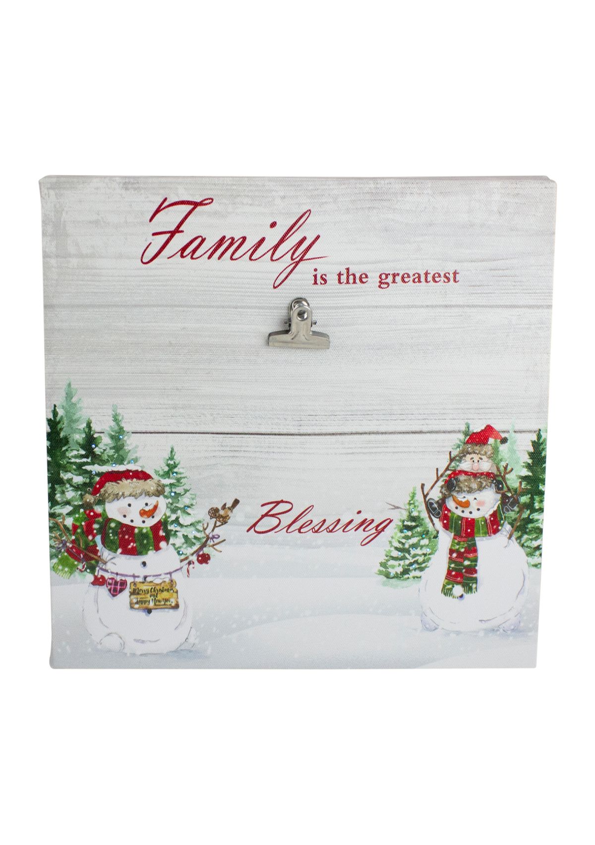 10 Inch Lighted Snowman Family Blessing Christmas Canvas Wall Art with Photo Clip