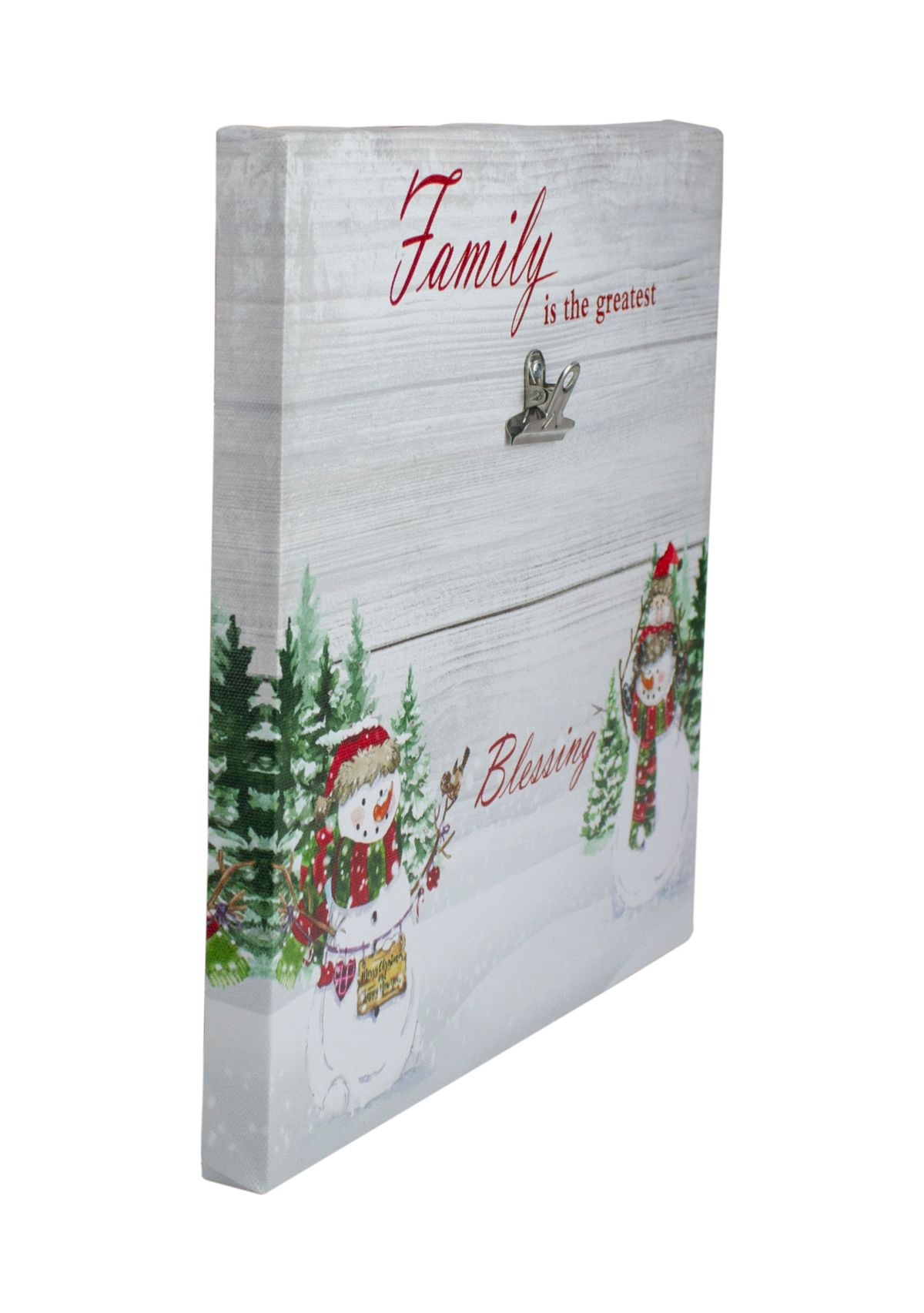 10 Inch Lighted Snowman Family Blessing Christmas Canvas Wall Art with Photo Clip