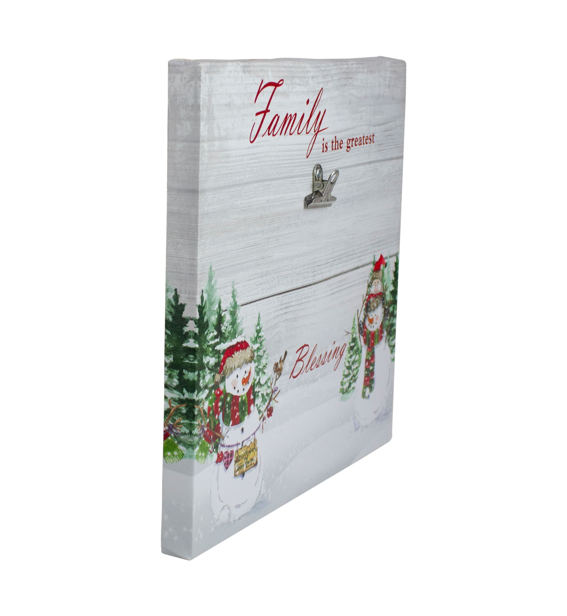 10 Inch Lighted Snowman Family Blessing Christmas Canvas Wall Art with Photo Clip