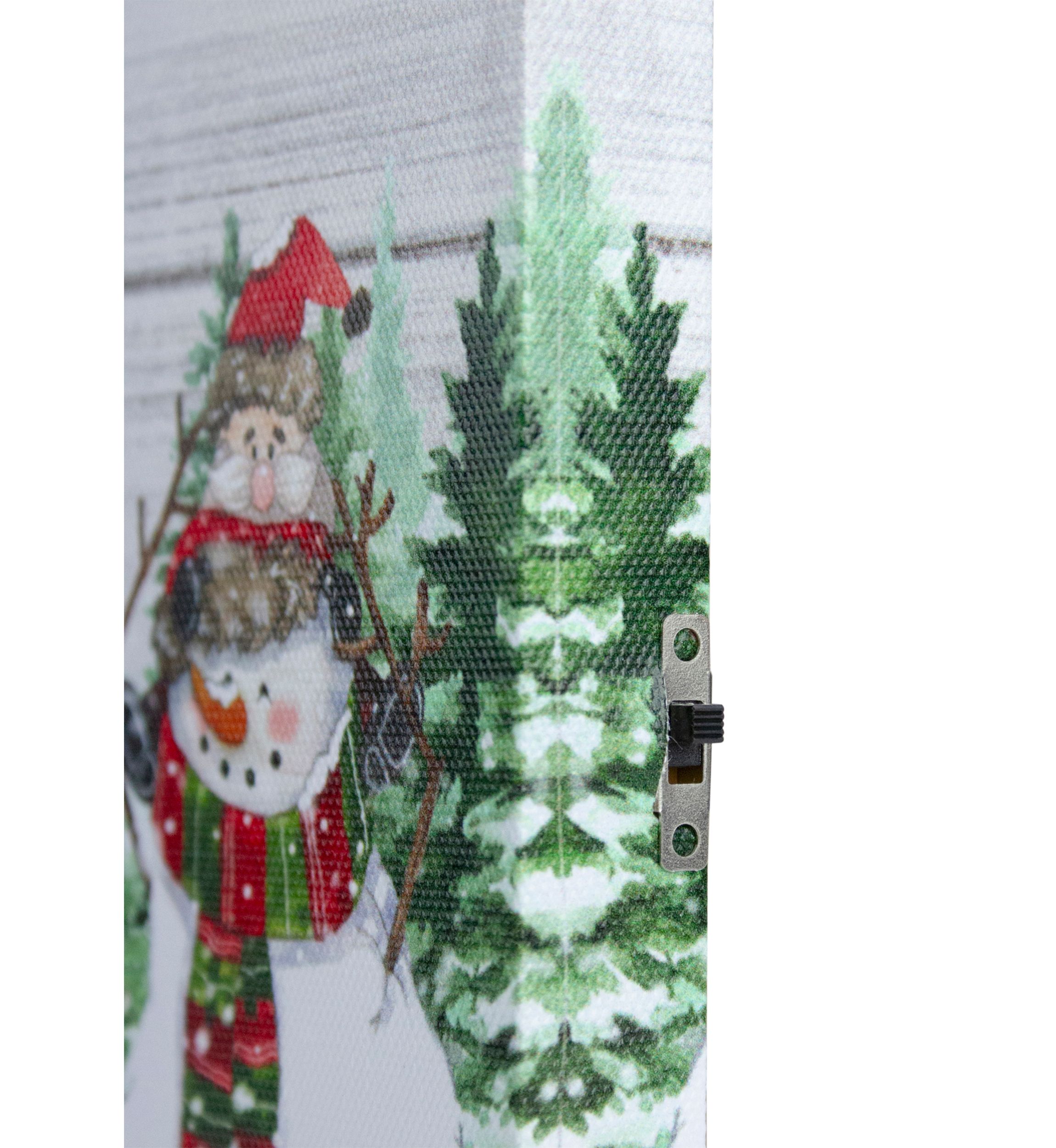 10 Inch Lighted Snowman Family Blessing Christmas Canvas Wall Art with Photo Clip