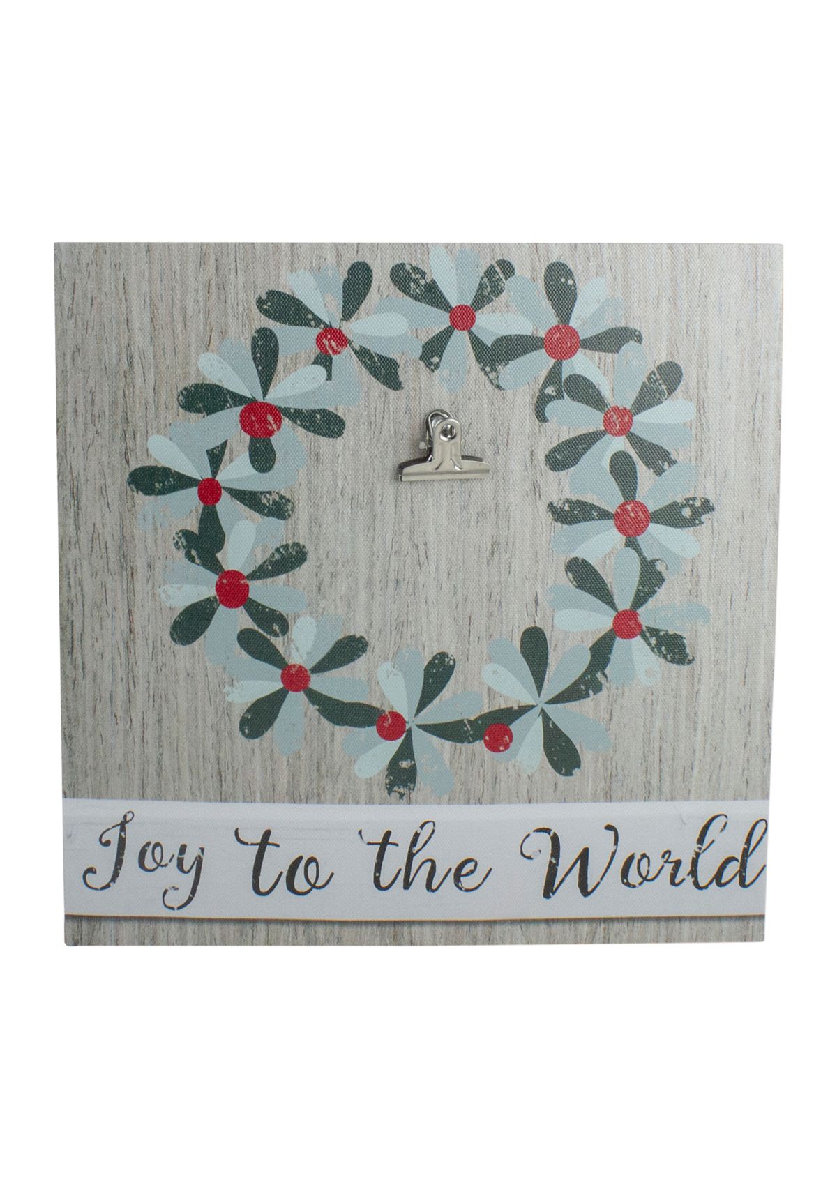 10 Inch Christmas Wreath and Joy to the World Canvas Wall Art with Photo Clip