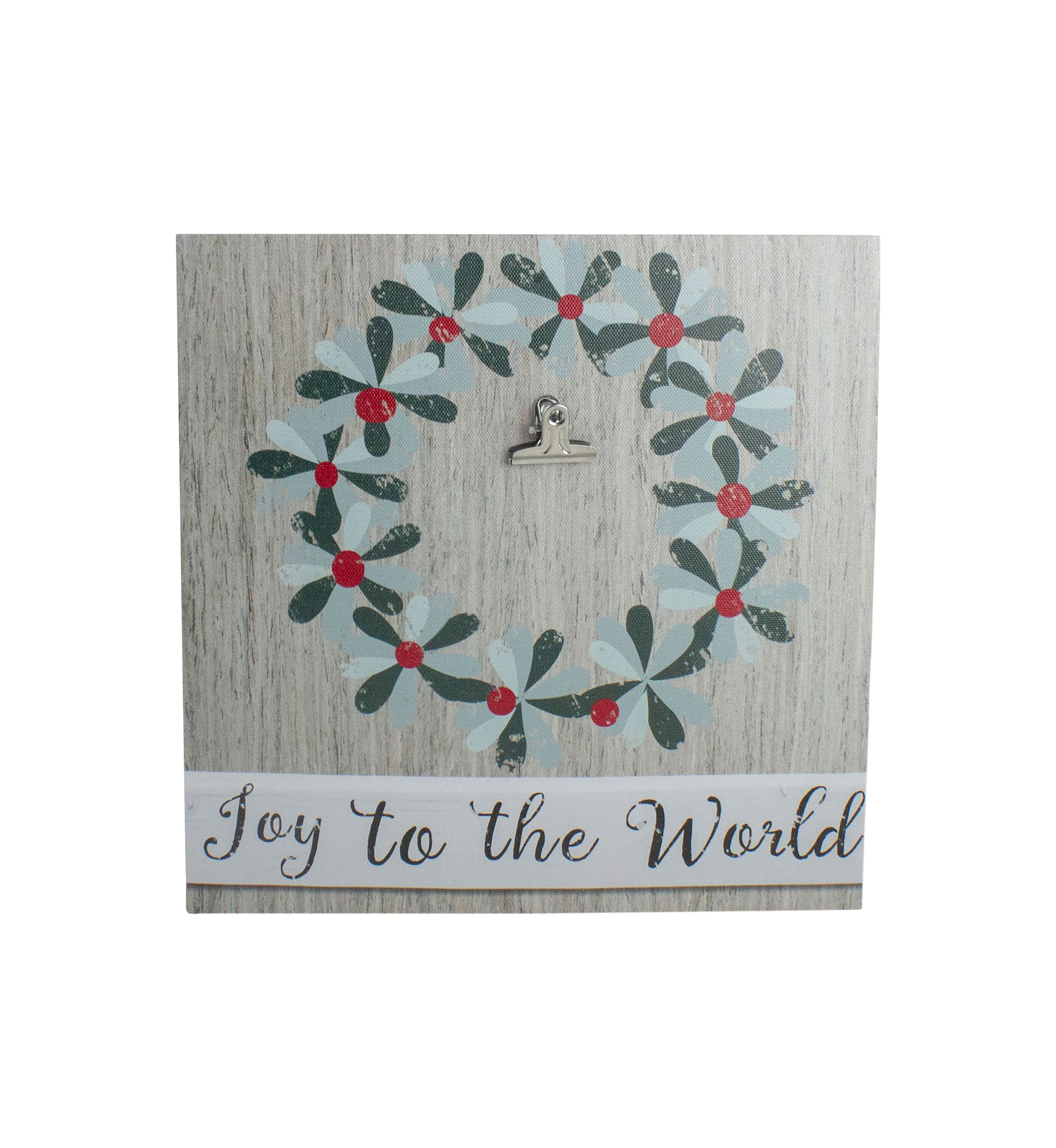 10 Inch Christmas Wreath and Joy to the World Canvas Wall Art with Photo Clip