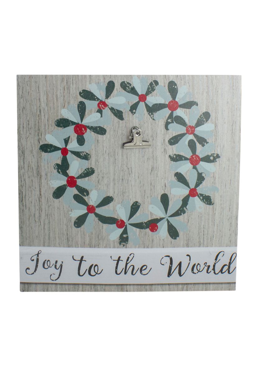 10 Inch Christmas Wreath and Joy to the World Canvas Wall Art with Photo Clip