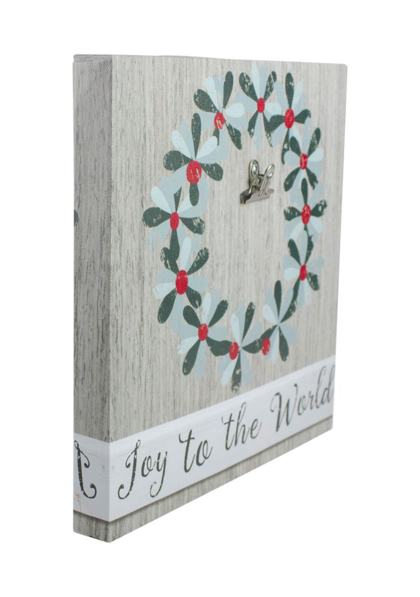 10 Inch Christmas Wreath and Joy to the World Canvas Wall Art with Photo Clip