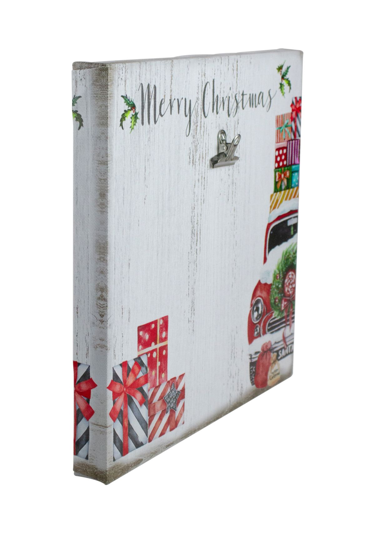 10 Inch Car and Gifts Merry Christmas Canvas Wall Art with Photo Clip