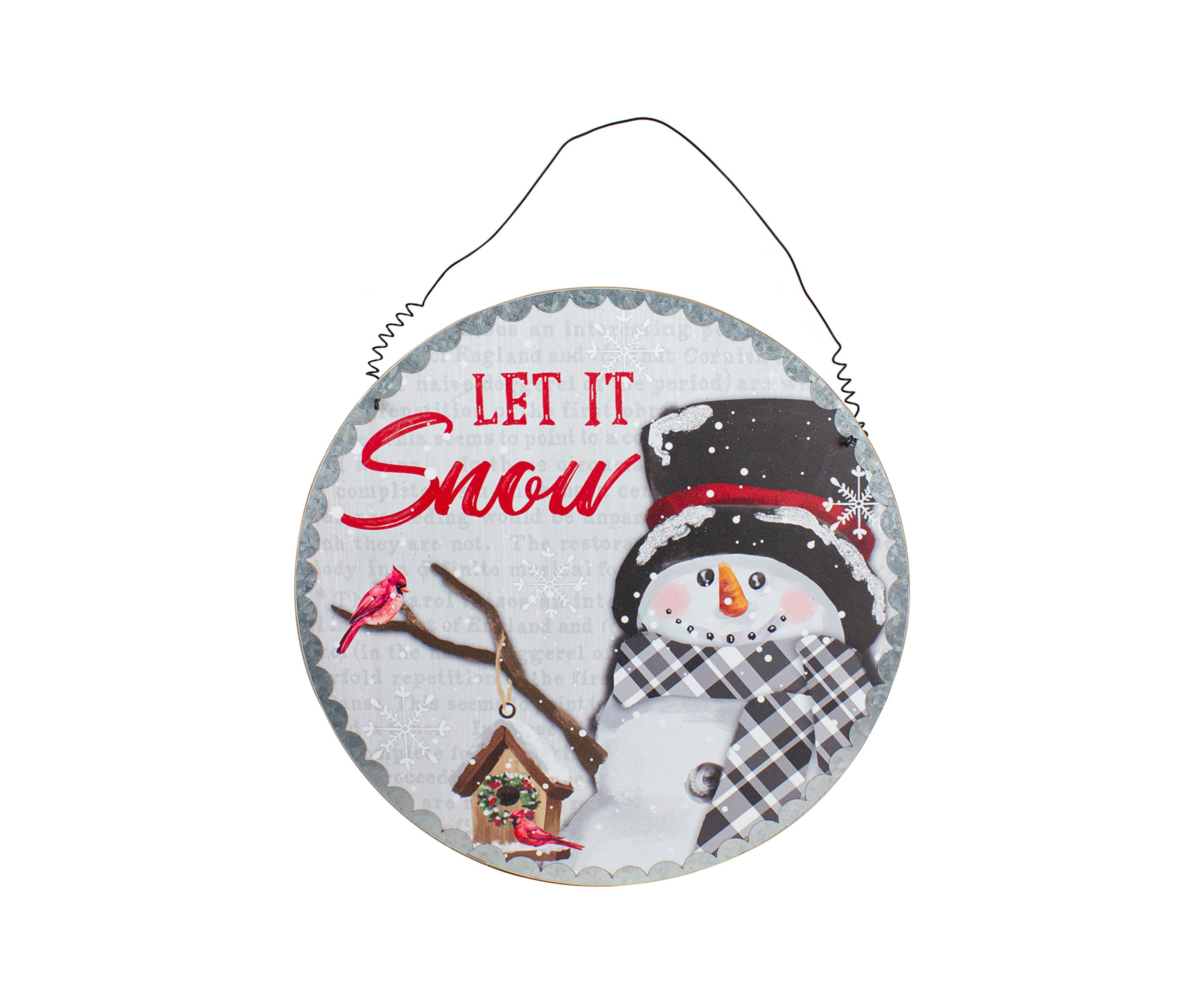 13.5Inch Snowman with Birdhouse Let it Snow Christmas Wall Decor