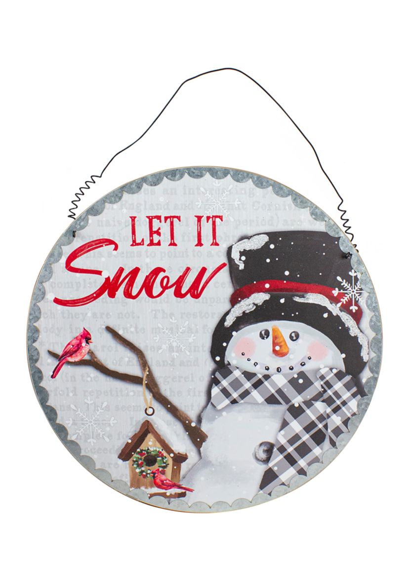 13.5Inch Snowman with Birdhouse Let it Snow Christmas Wall Decor