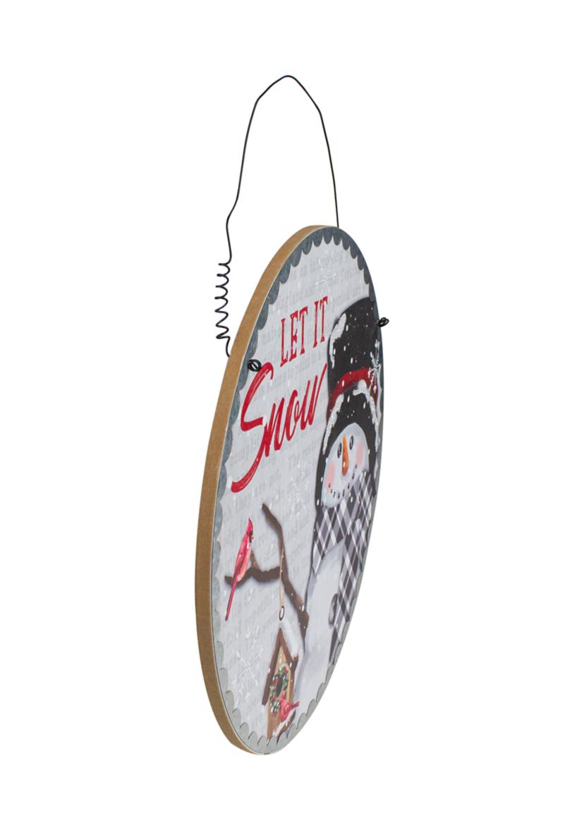 13.5Inch Snowman with Birdhouse Let it Snow Christmas Wall Decor