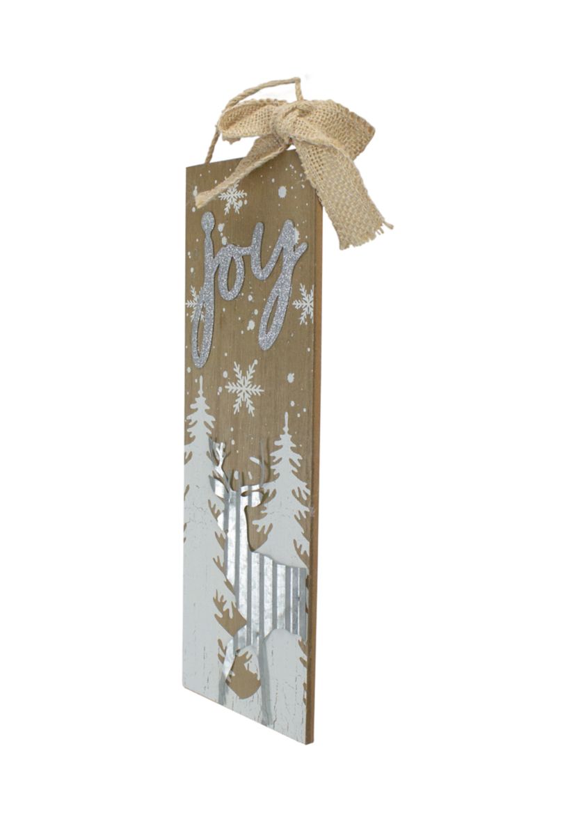 12.5Inch White Trees and Snow with Metal Deer and Joy Wooden Christmas Wall Decor