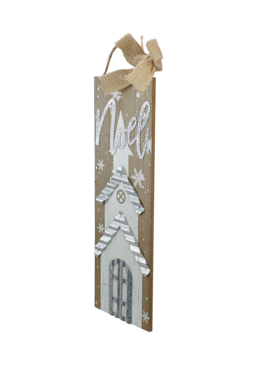 12.5 White Church and Snowflakes with Metal Noel Wooden Christmas Wall Decoration
