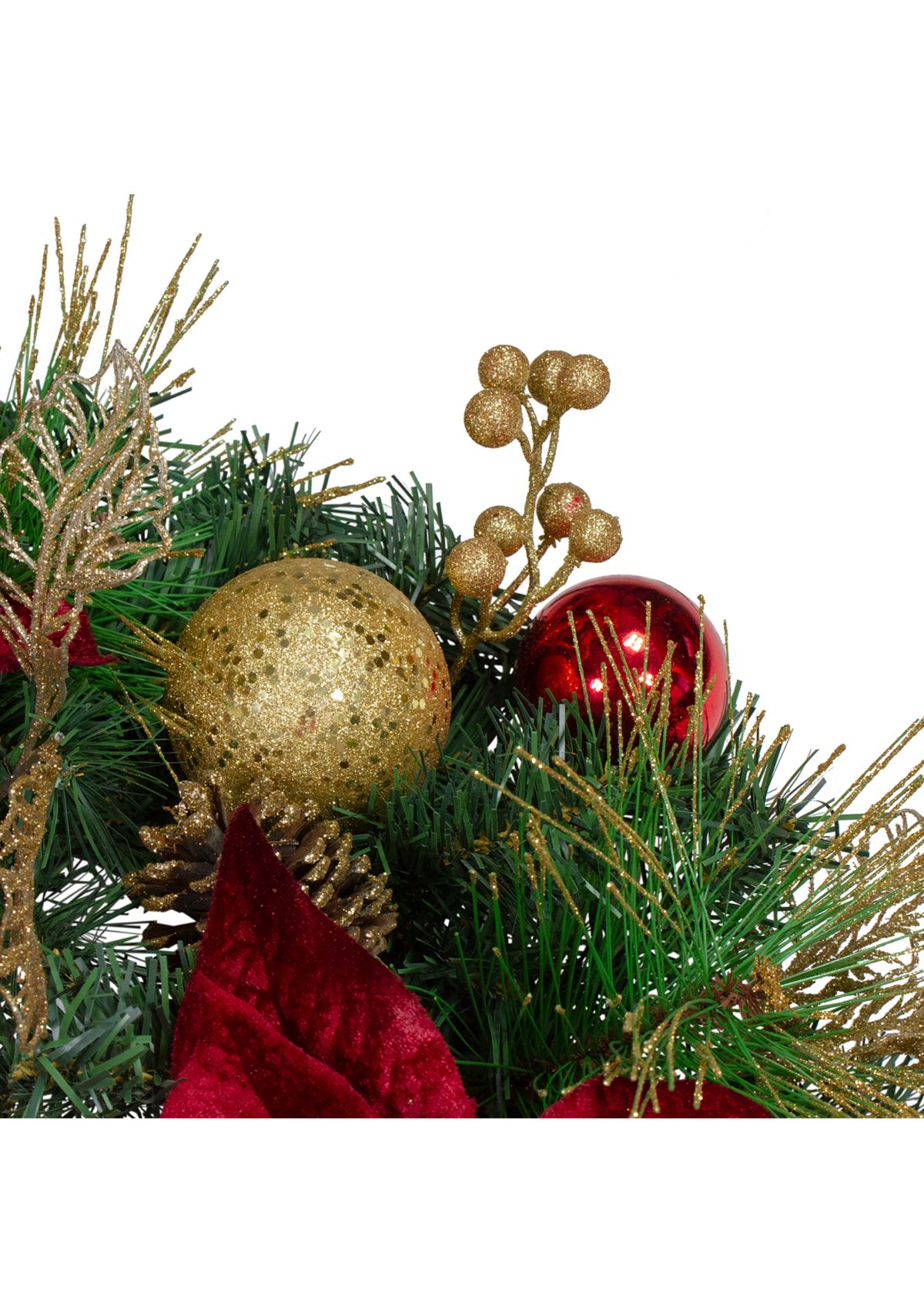 Poinsettias and Ball Ornaments Artificial Christmas Wreath - 24-Inch  Unlit