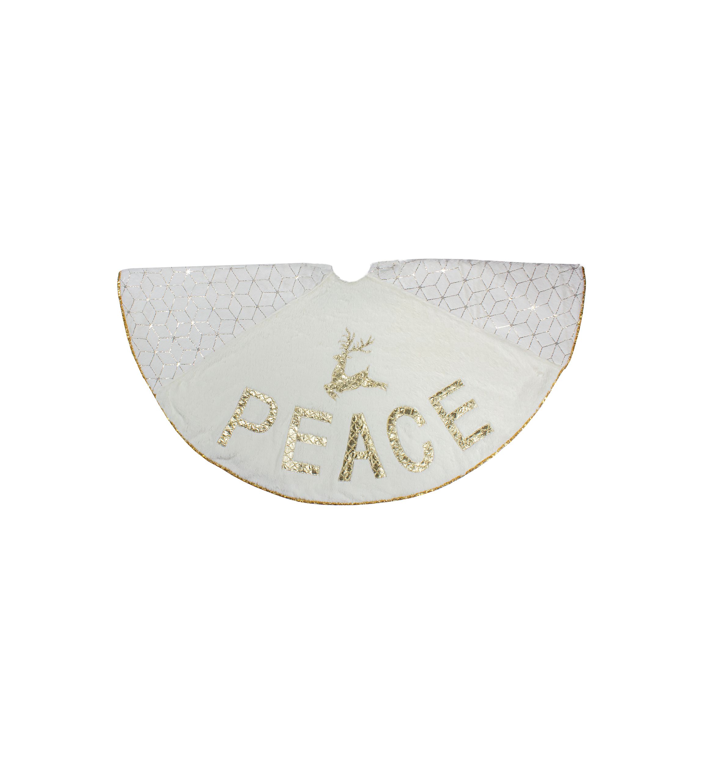 48Inch Cream and Gold Peace and Reindeer Christmas Tree Skirt