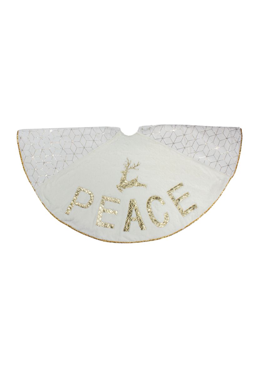 48Inch Cream and Gold Peace and Reindeer Christmas Tree Skirt