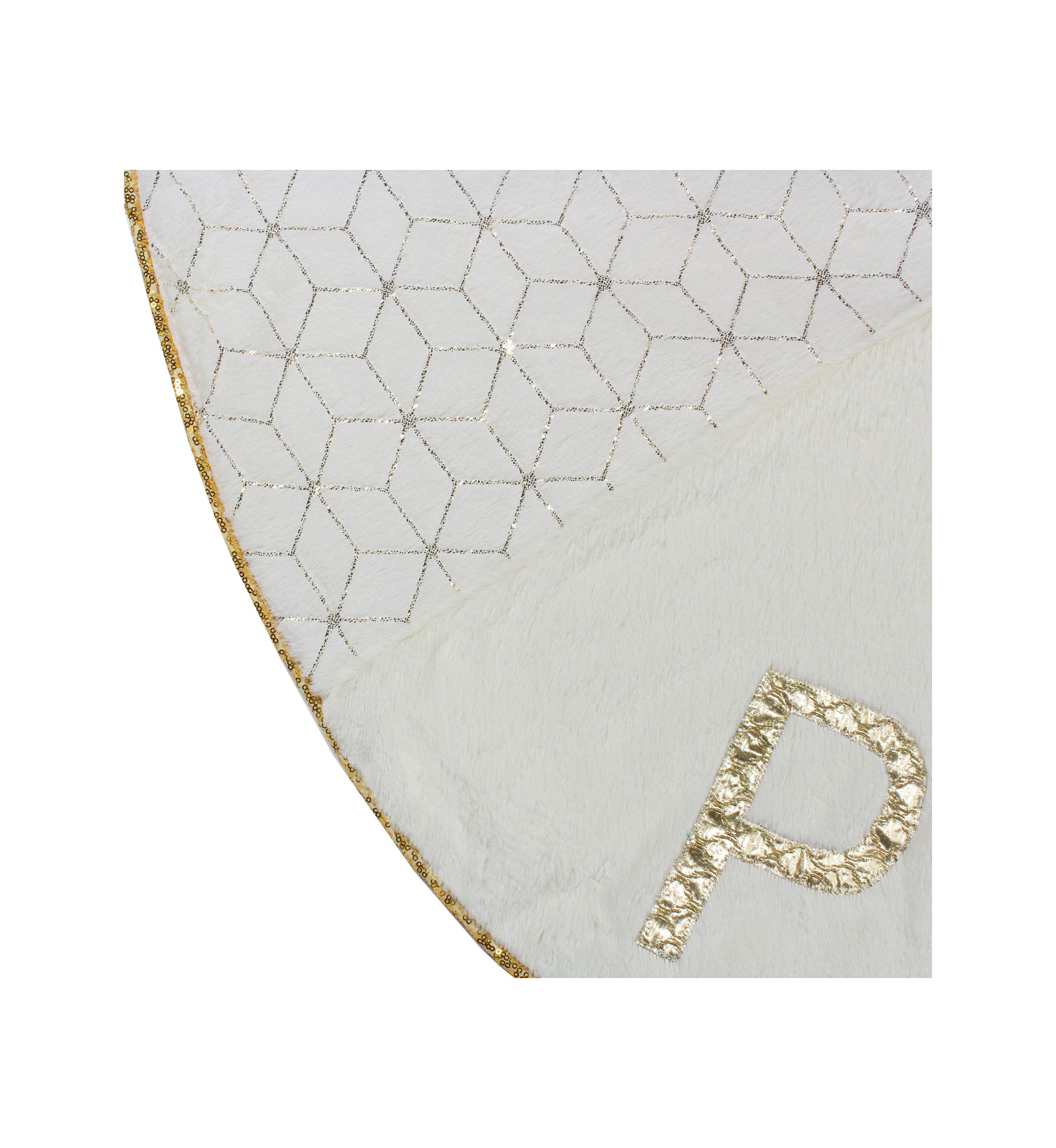 48Inch Cream and Gold Peace and Reindeer Christmas Tree Skirt