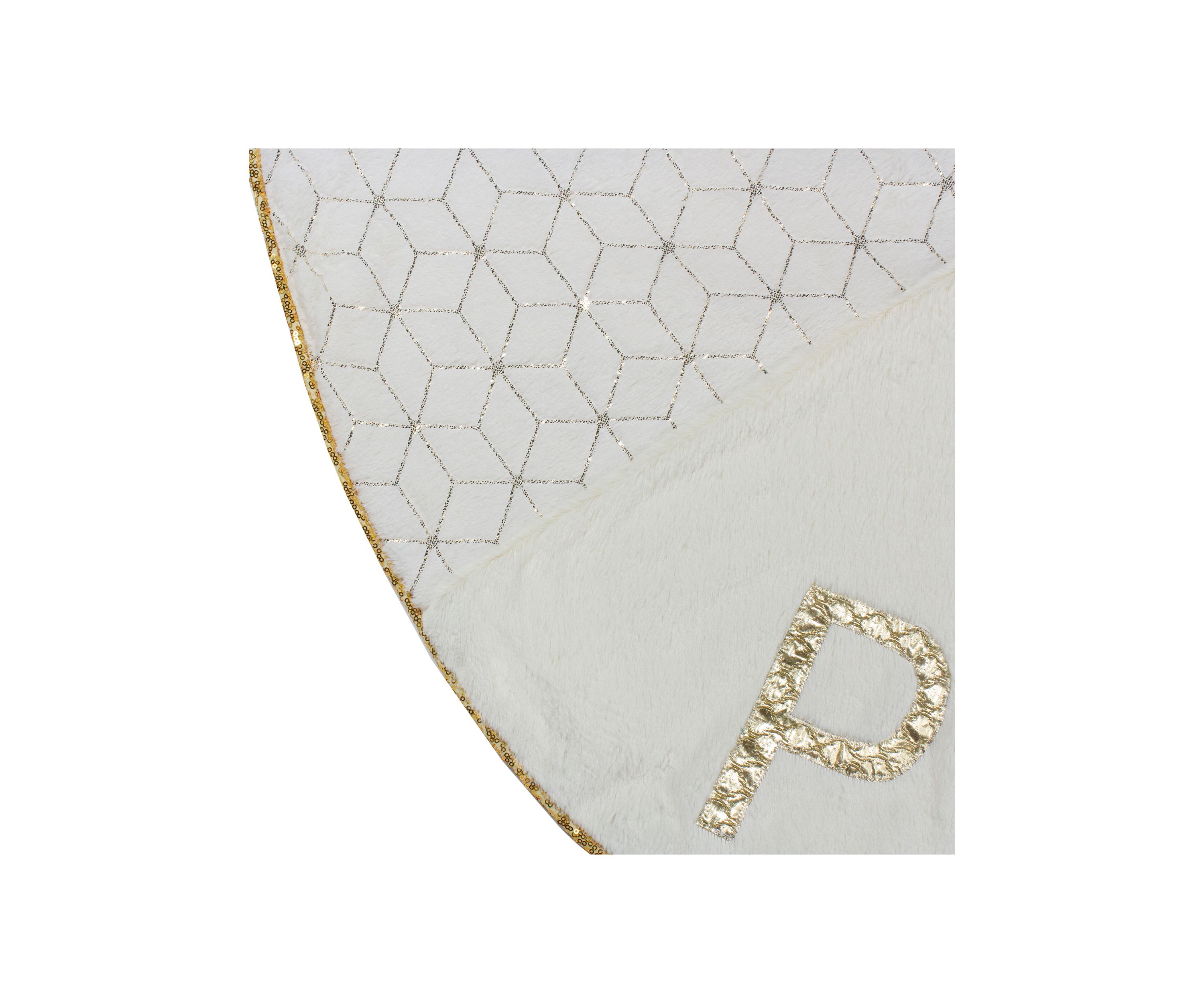 48Inch Cream and Gold Peace and Reindeer Christmas Tree Skirt