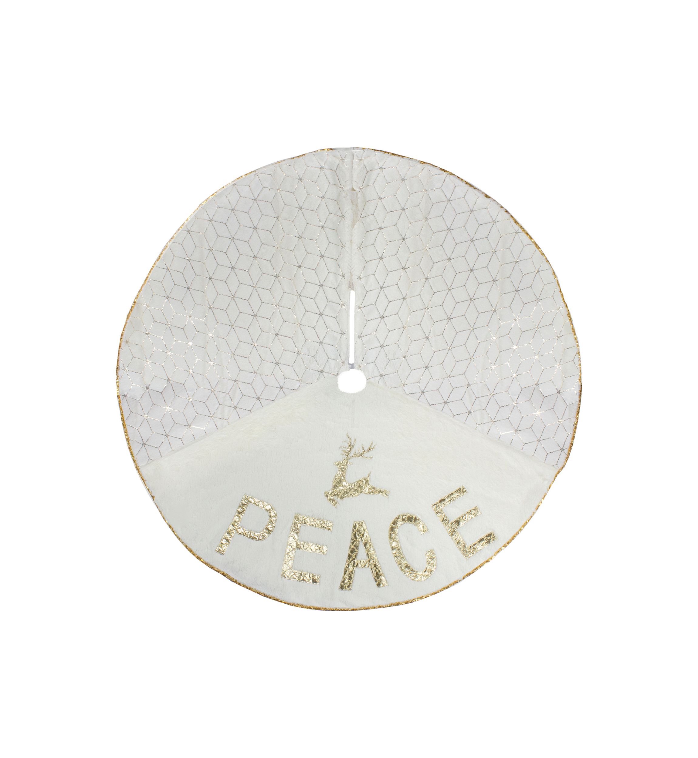 48Inch Cream and Gold Peace and Reindeer Christmas Tree Skirt