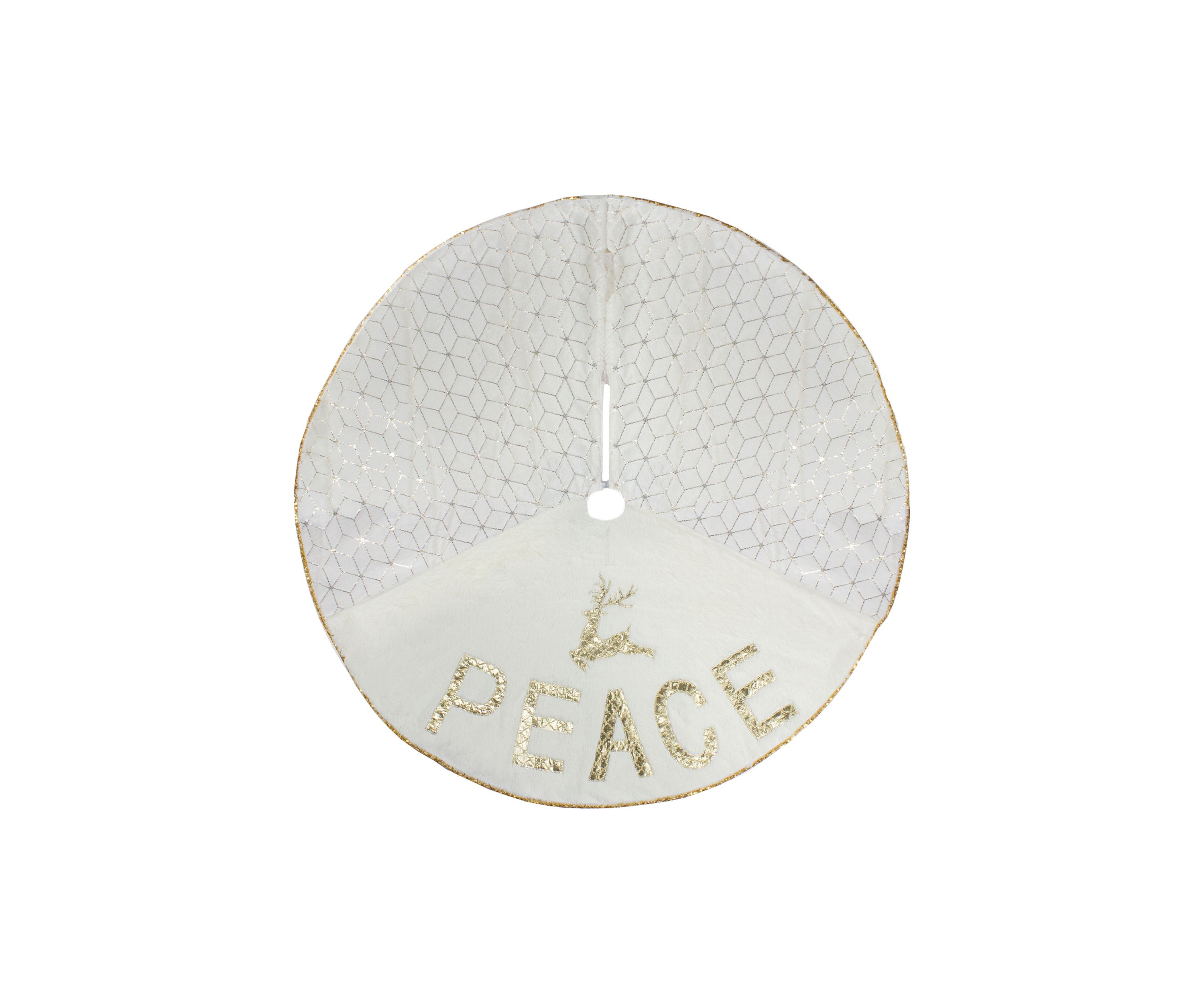 48Inch Cream and Gold Peace and Reindeer Christmas Tree Skirt