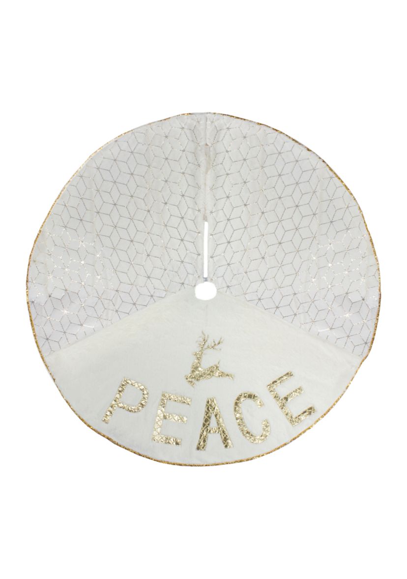 48Inch Cream and Gold Peace and Reindeer Christmas Tree Skirt
