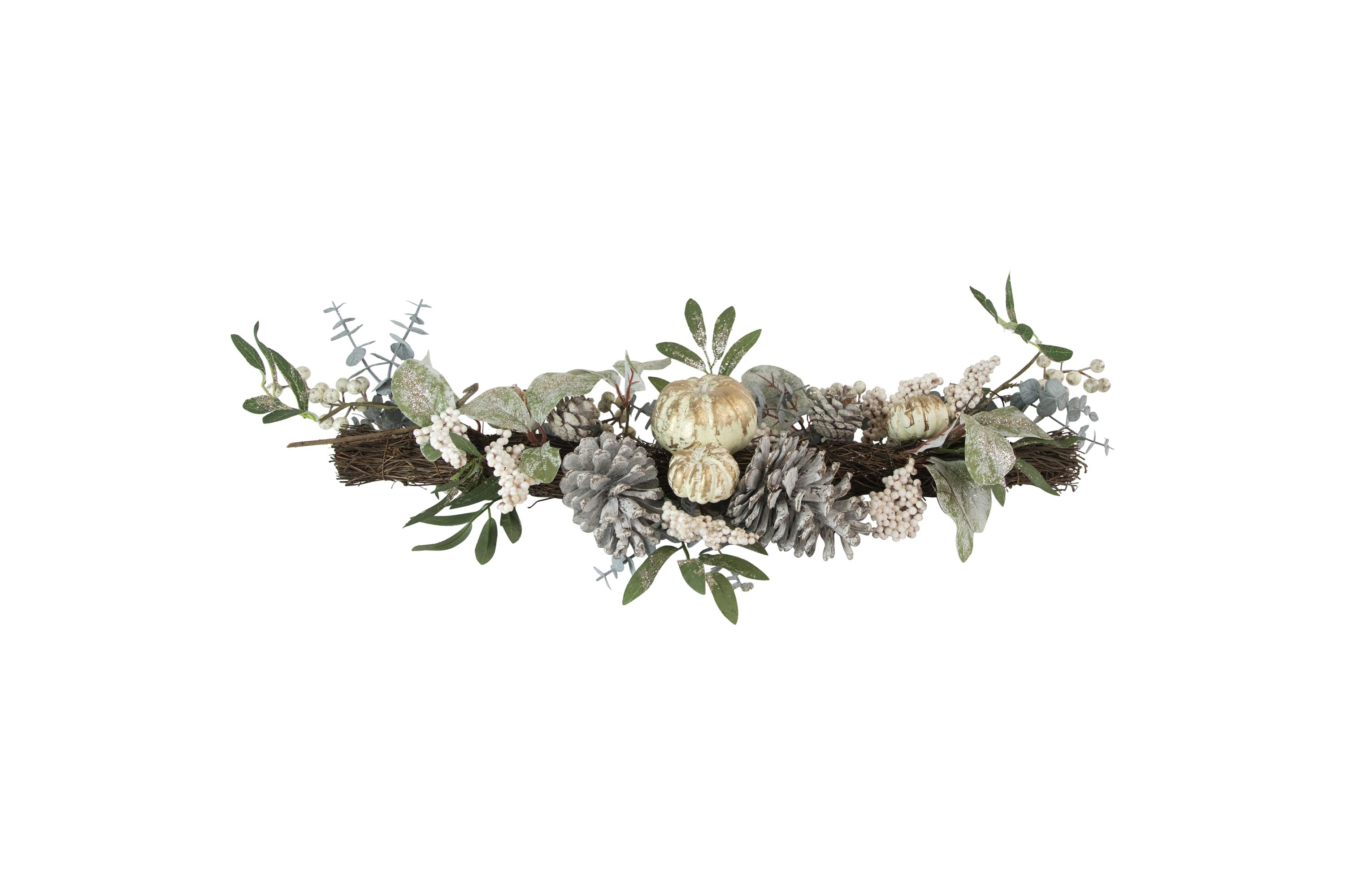36" Neutral Colored Pumpkin and Pine Cones Fall Harvest Swag - Unlit