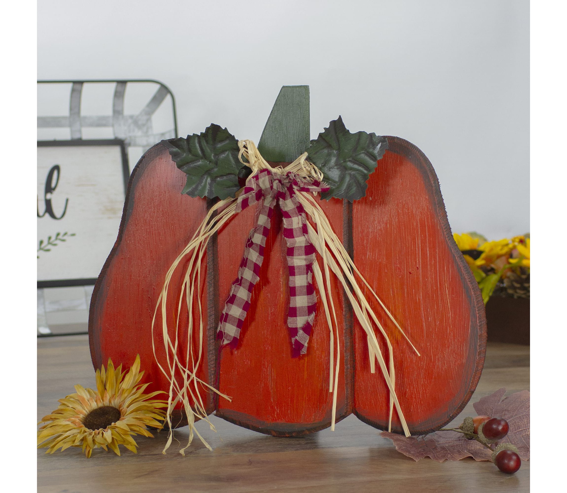 10inch Green and Orange Fall Harvest Wood Pumpkin