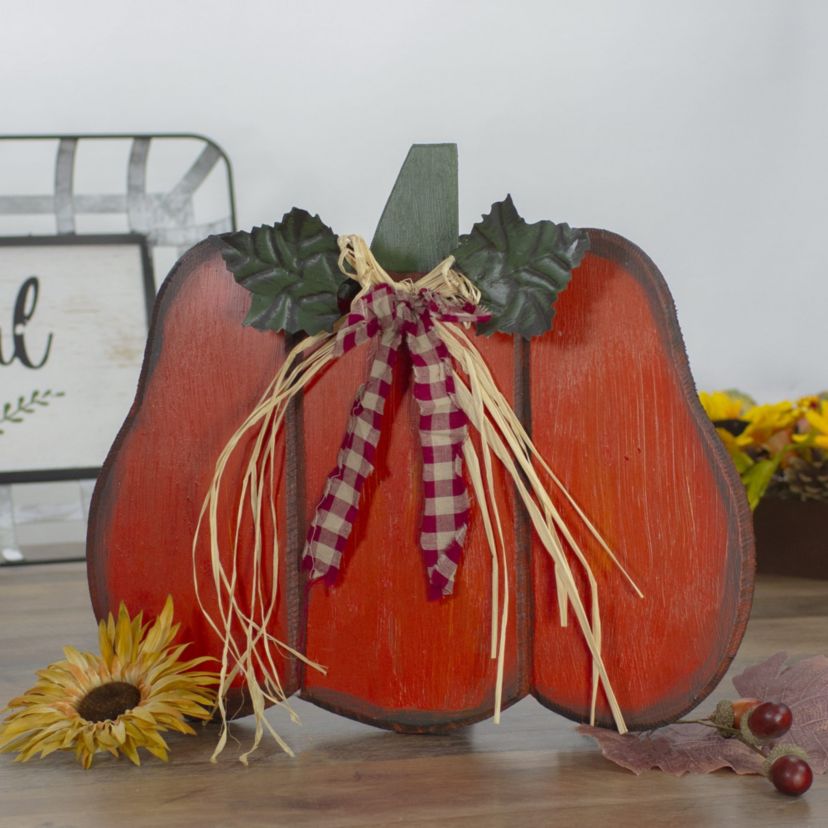 10inch Green and Orange Fall Harvest Wood Pumpkin