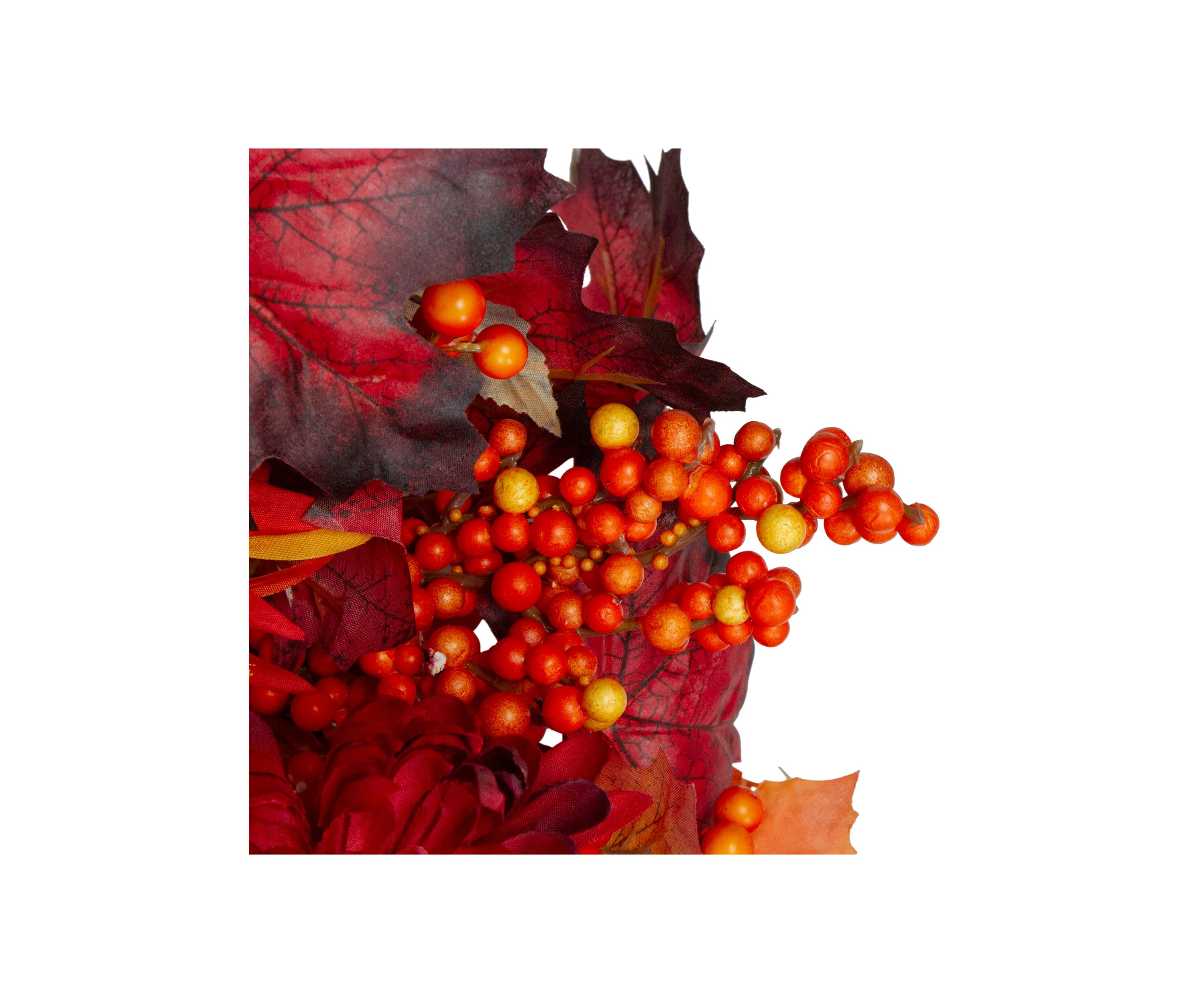 Leaves and Flowers Fall Harvest Wreath - 24- inch  Unlit