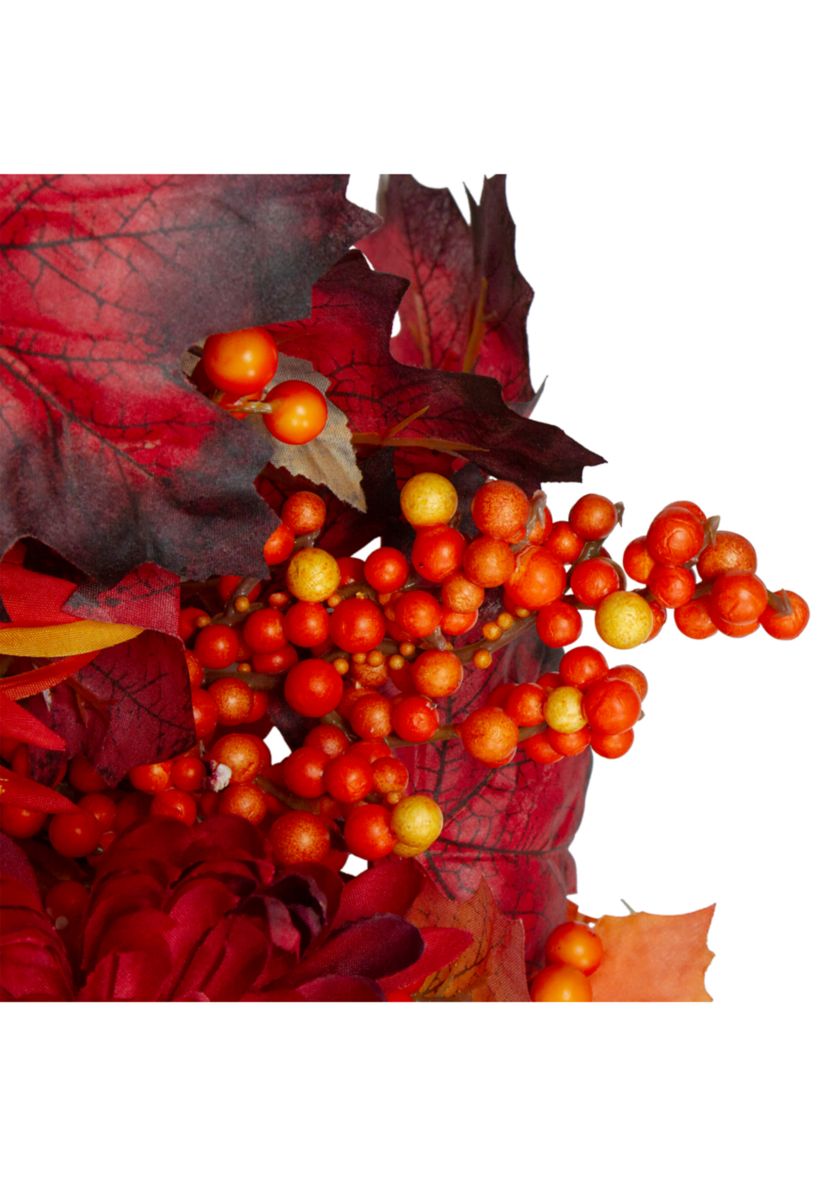 Leaves and Flowers Fall Harvest Wreath - 24- inch  Unlit