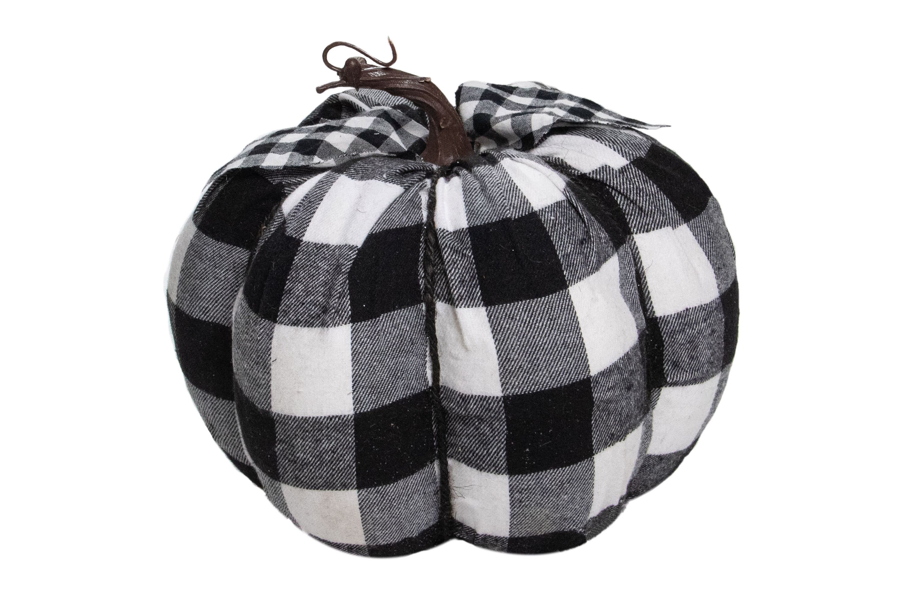 7inch Black and White Buffalo Plaid Fall Harvest Tabletop Pumpkin