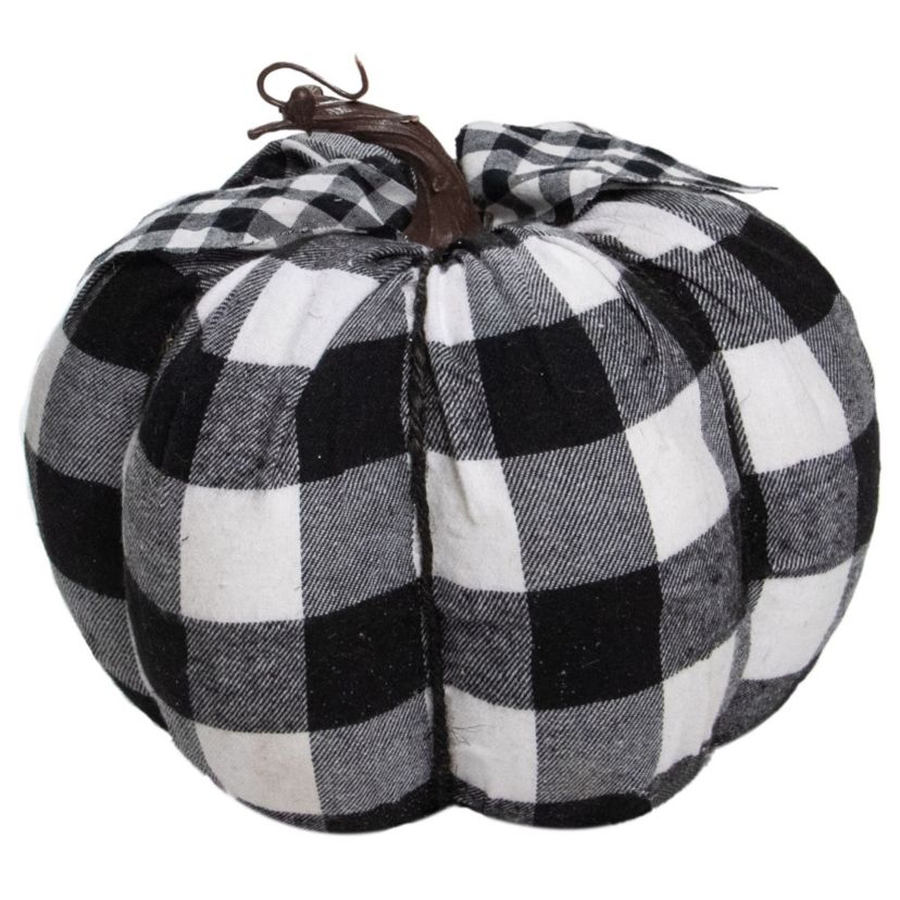 7inch Black and White Buffalo Plaid Fall Harvest Tabletop Pumpkin