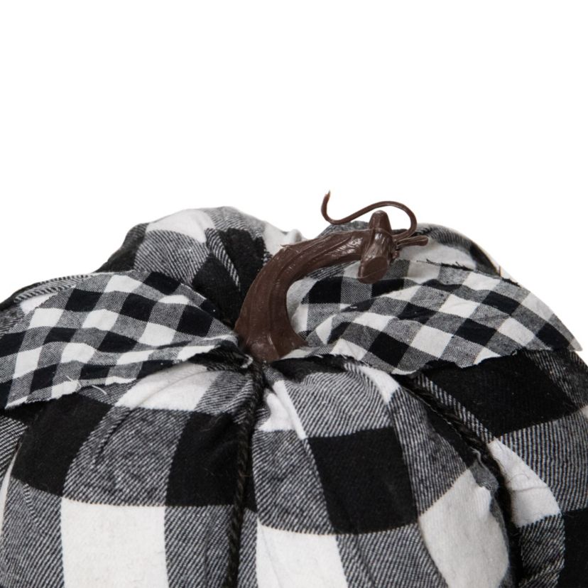 7inch Black and White Buffalo Plaid Fall Harvest Tabletop Pumpkin