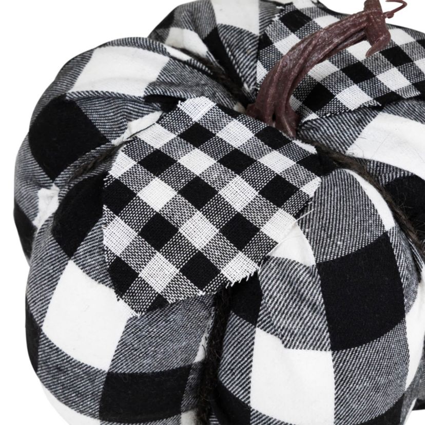 7inch Black and White Buffalo Plaid Fall Harvest Tabletop Pumpkin