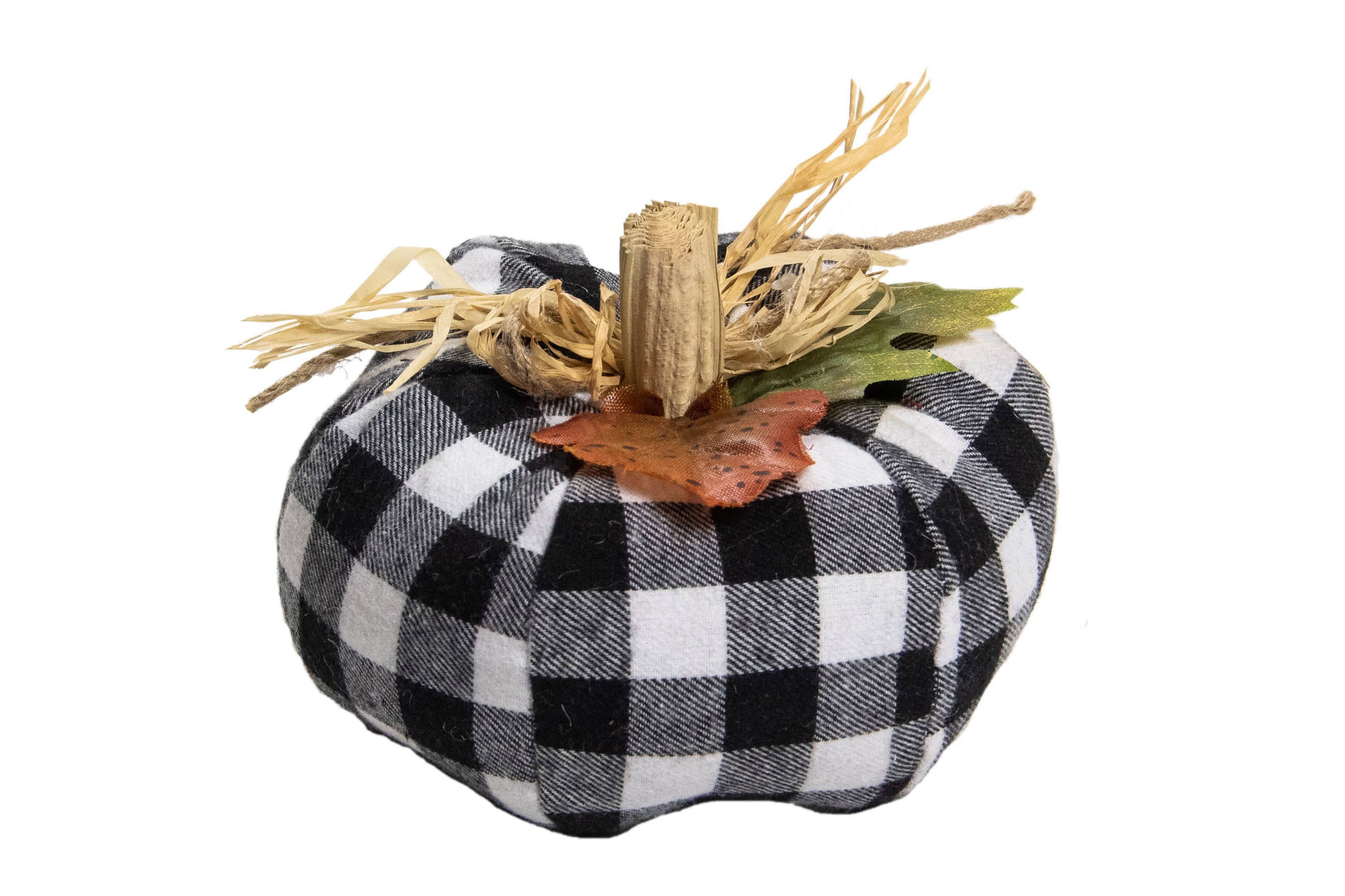 5" White and Black Buffalo Plaid Fall Harvest Pumpkin