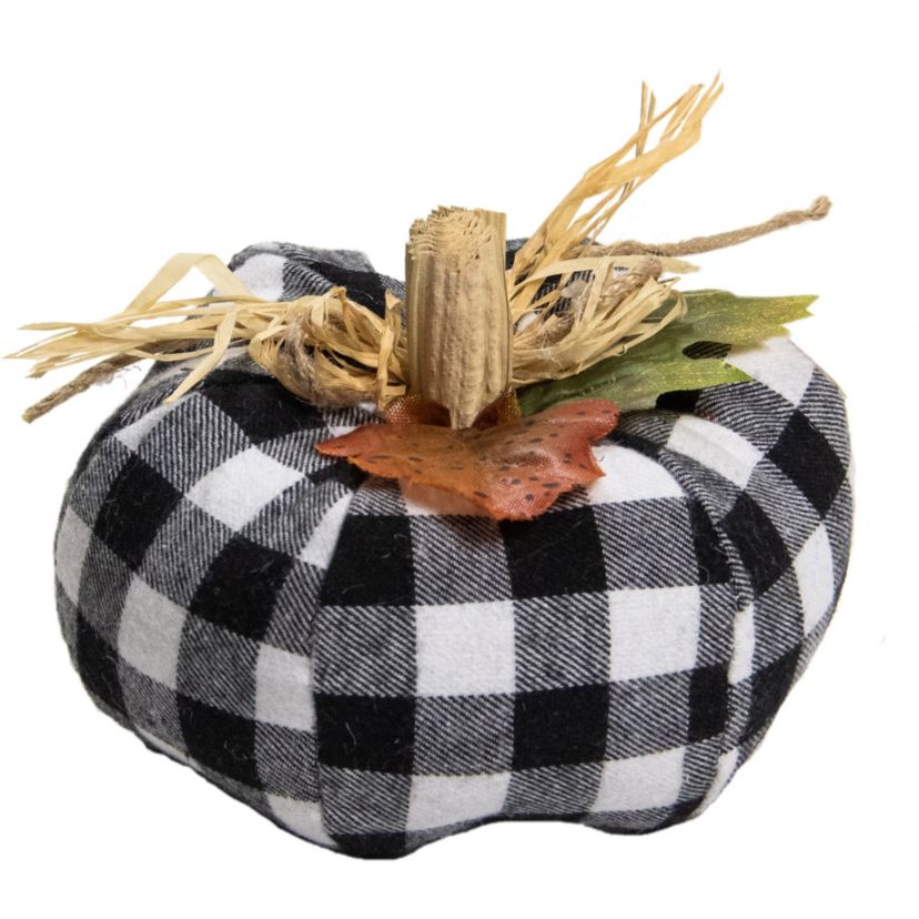 5" White and Black Buffalo Plaid Fall Harvest Pumpkin