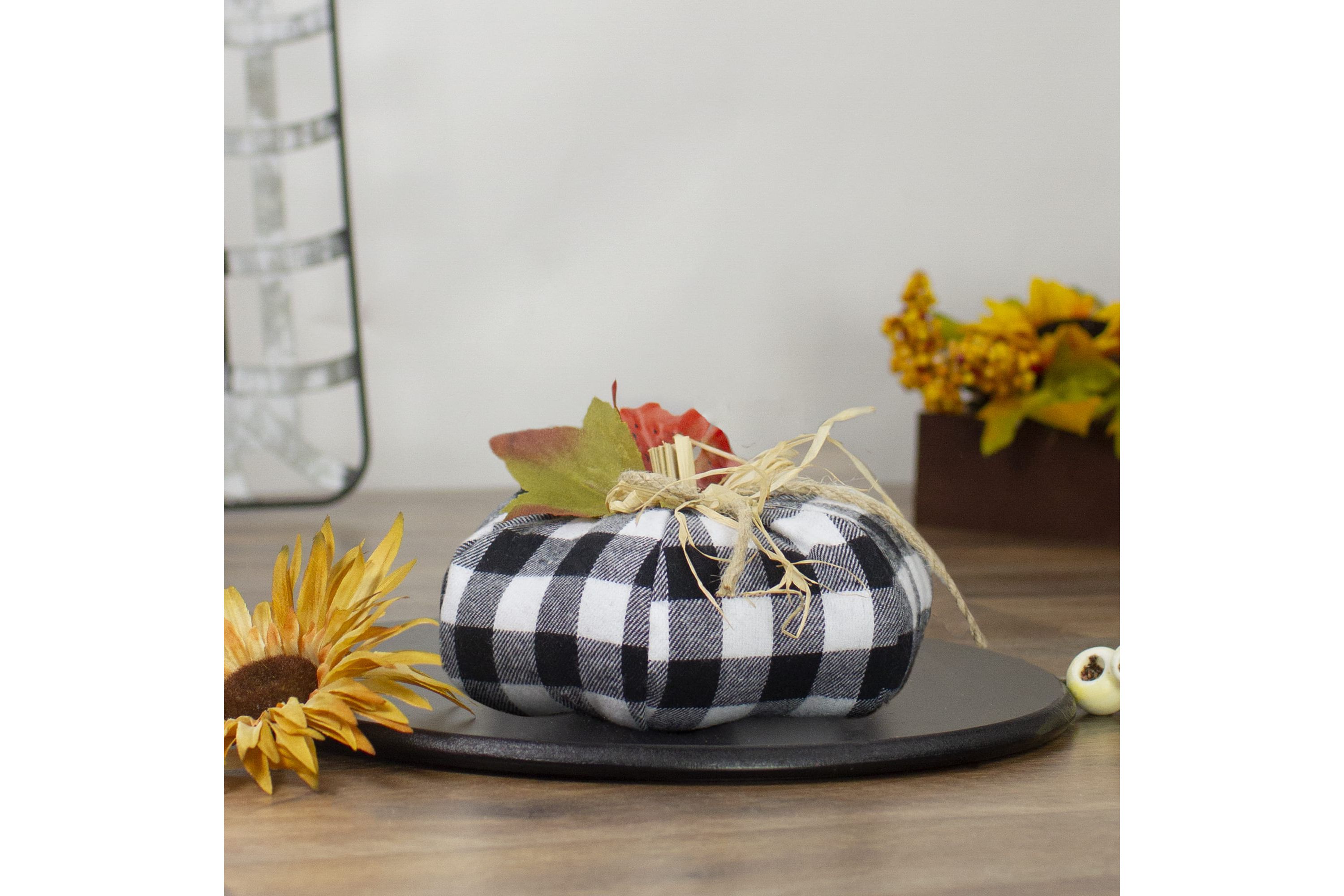 5" White and Black Buffalo Plaid Fall Harvest Pumpkin