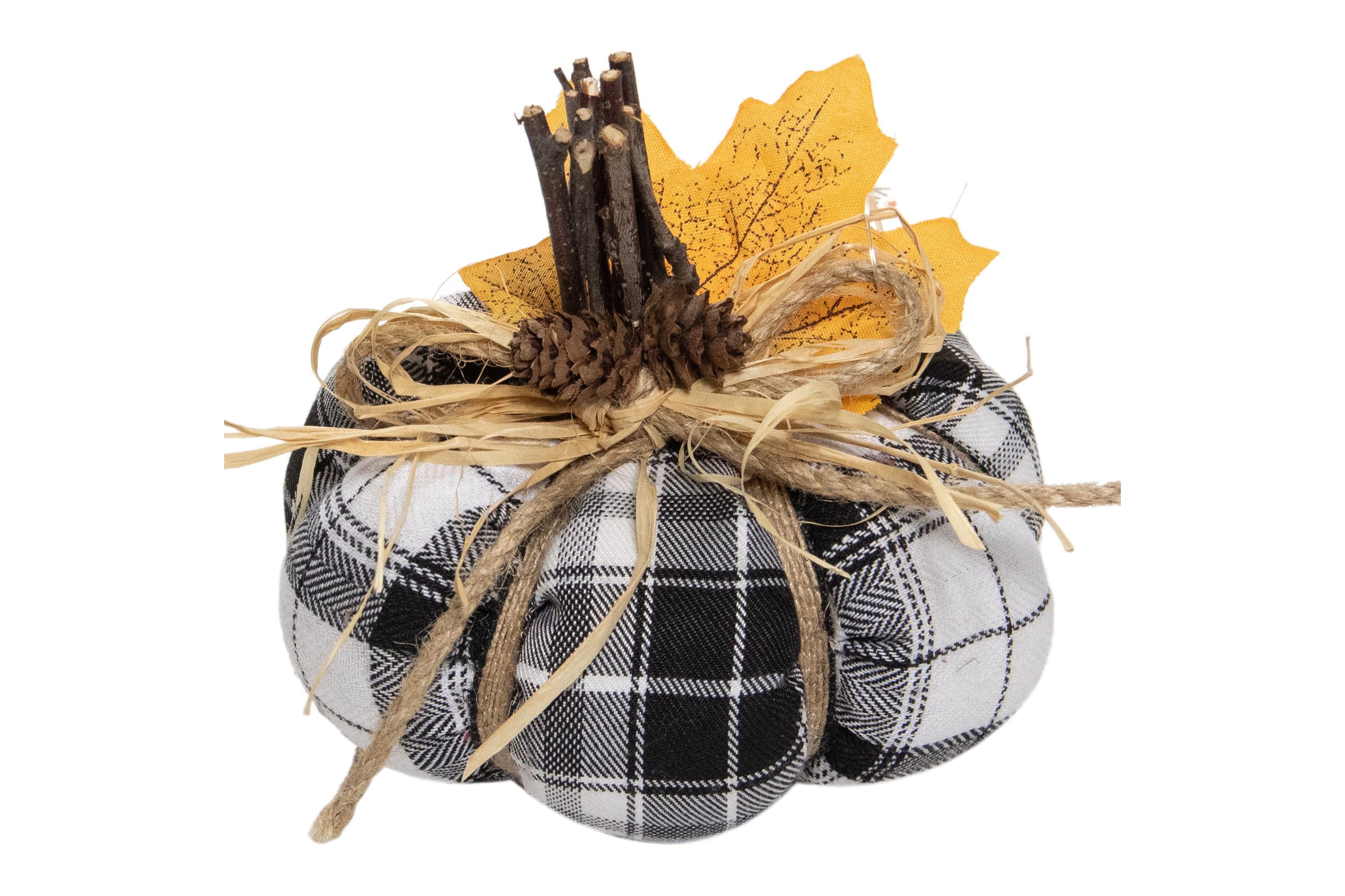 5inch Black and White Plaid Fall Harvest Plush Pumpkin