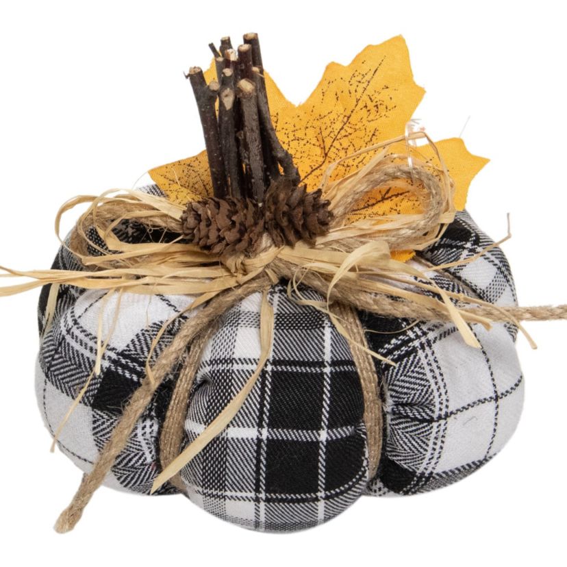 5inch Black and White Plaid Fall Harvest Plush Pumpkin