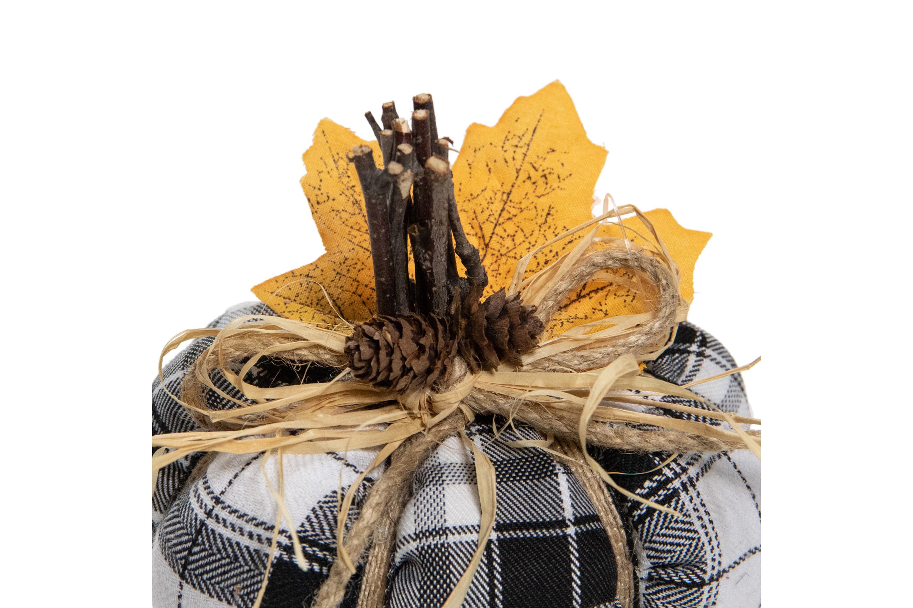5inch Black and White Plaid Fall Harvest Plush Pumpkin