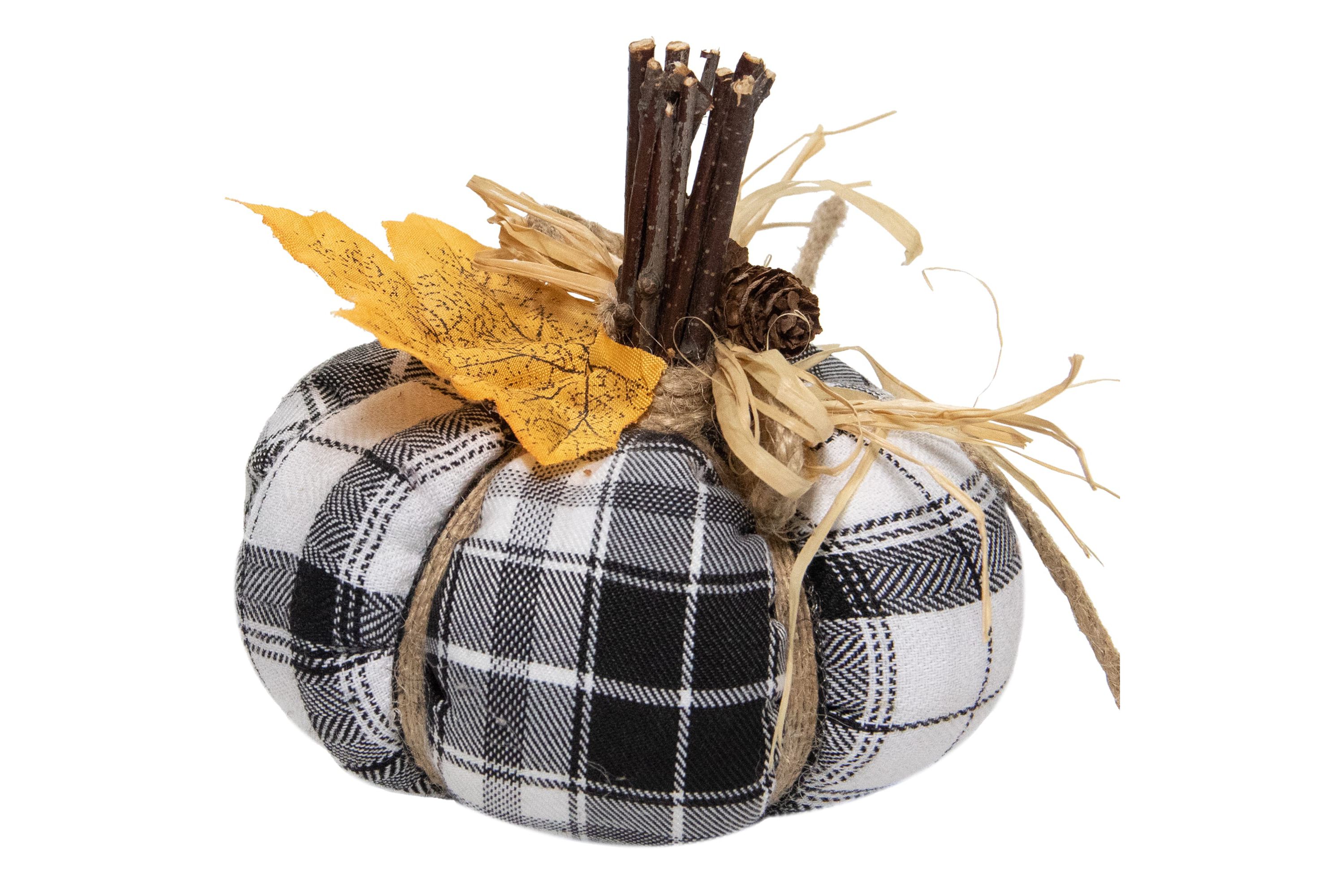 5inch Black and White Plaid Fall Harvest Plush Pumpkin