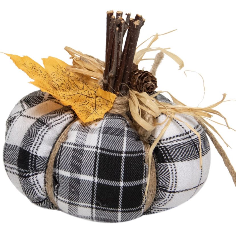 5inch Black and White Plaid Fall Harvest Plush Pumpkin