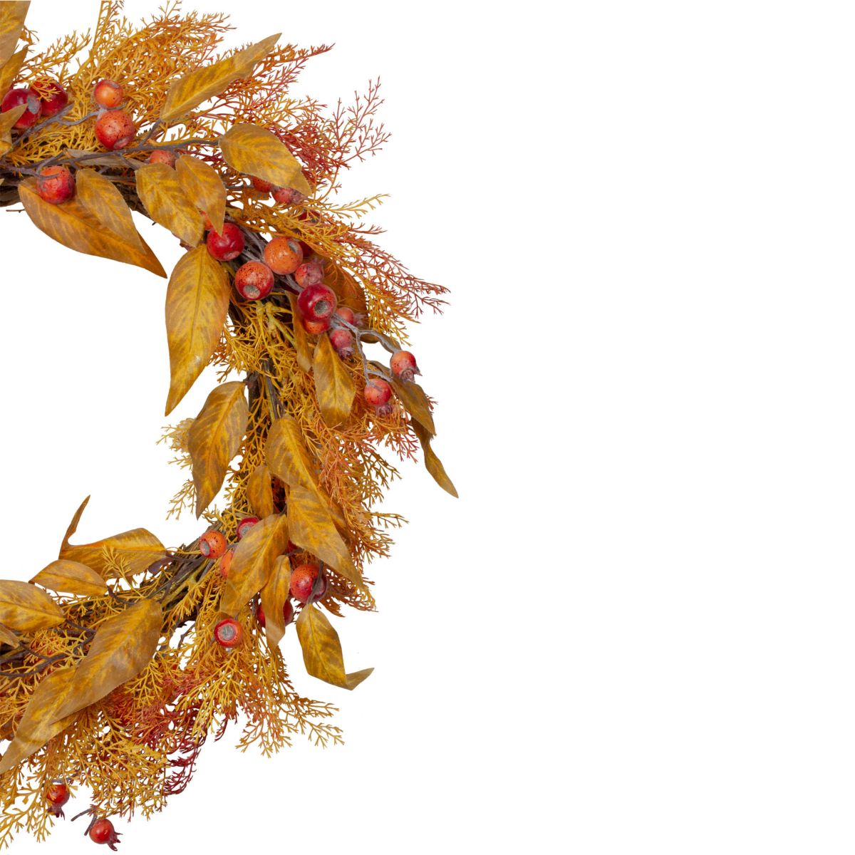 Yellow and Orange Berry and Leaves Fall Harvest Artificial Wreath - 24-Inch Unlit