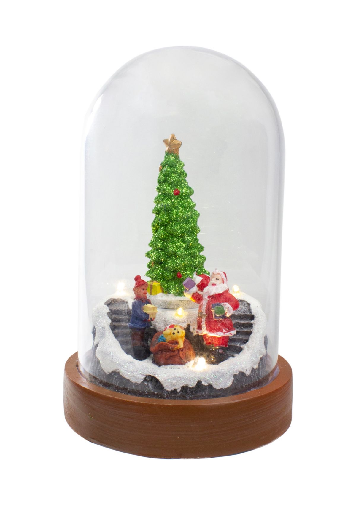 7Inch Lighted Santa and Christmas Tree Cloche Style Decoration