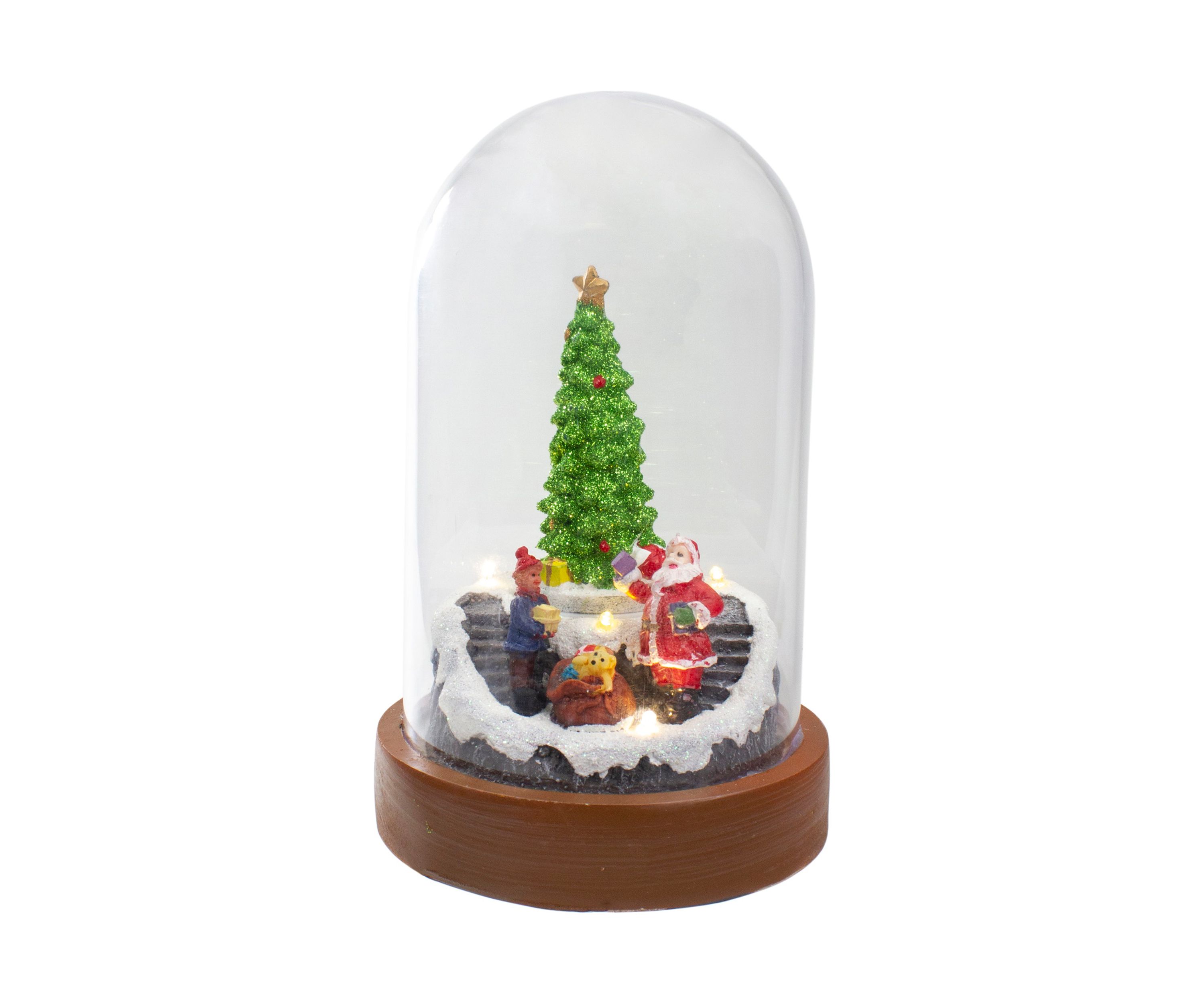 7Inch Lighted Santa and Christmas Tree Cloche Style Decoration
