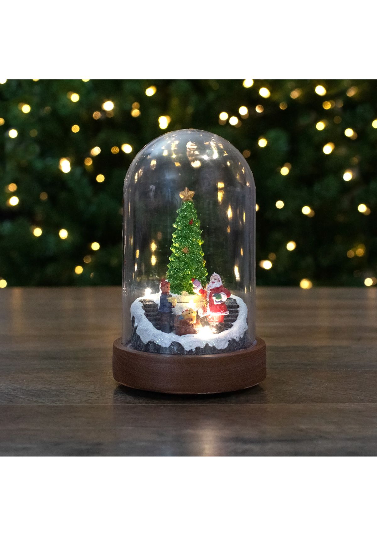 7Inch Lighted Santa and Christmas Tree Cloche Style Decoration