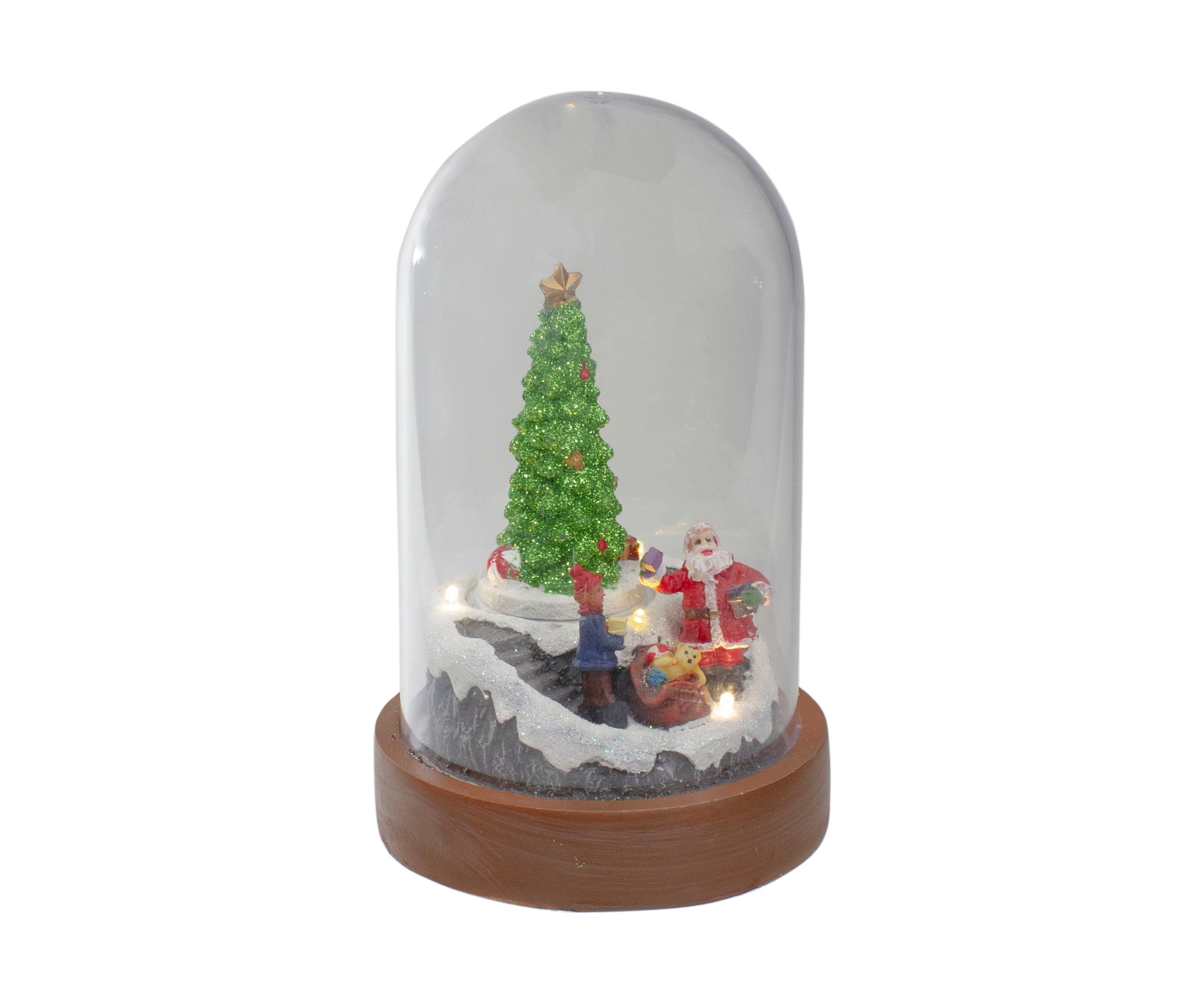 7Inch Lighted Santa and Christmas Tree Cloche Style Decoration
