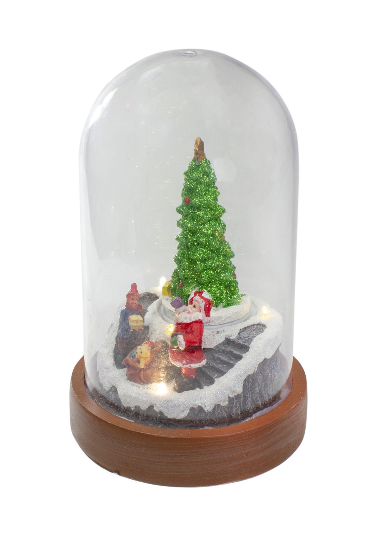 7Inch Lighted Santa and Christmas Tree Cloche Style Decoration