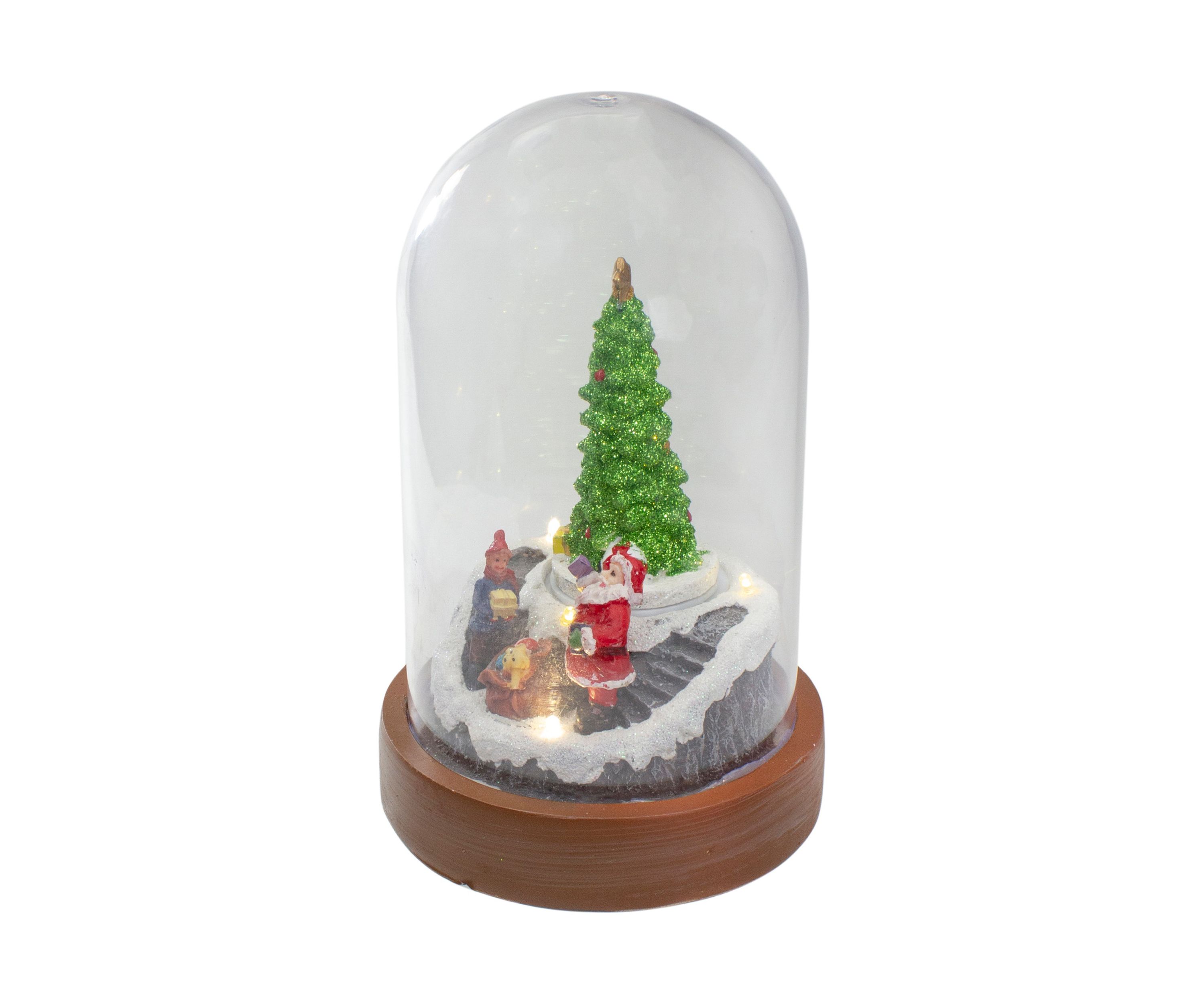 7Inch Lighted Santa and Christmas Tree Cloche Style Decoration