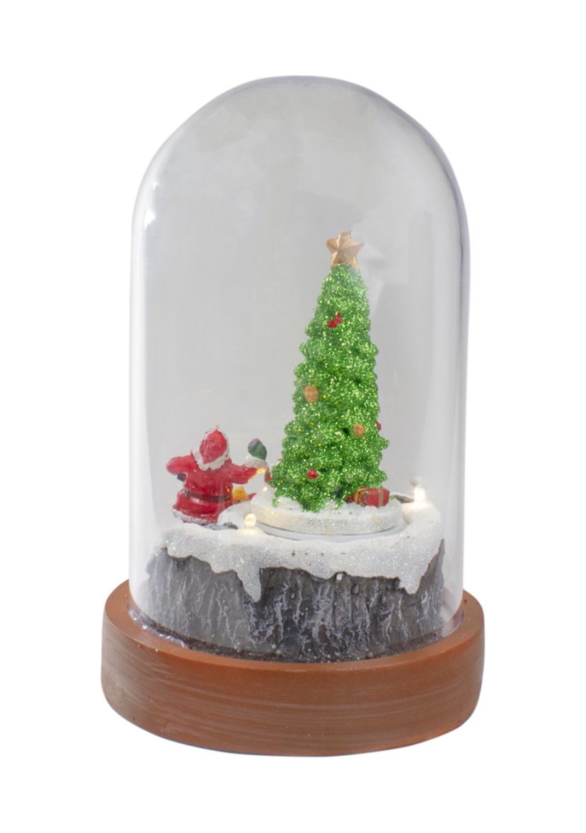7Inch Lighted Santa and Christmas Tree Cloche Style Decoration