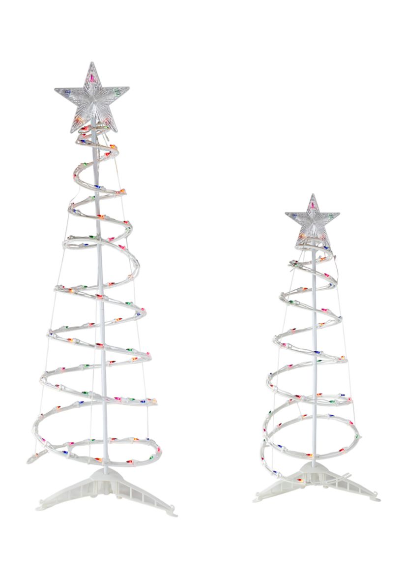 Set of 2 Lighted Multi-Color Outdoor Spiral Christmas Cone Trees 4  6