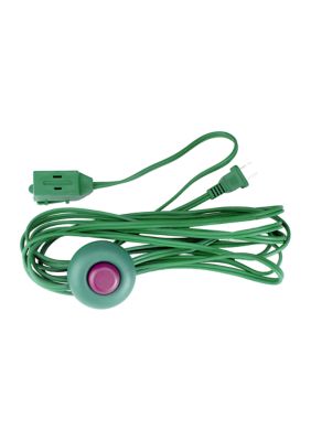 15' Green Indoor Power Extension Cord with 3-Outlets and Foot Switch